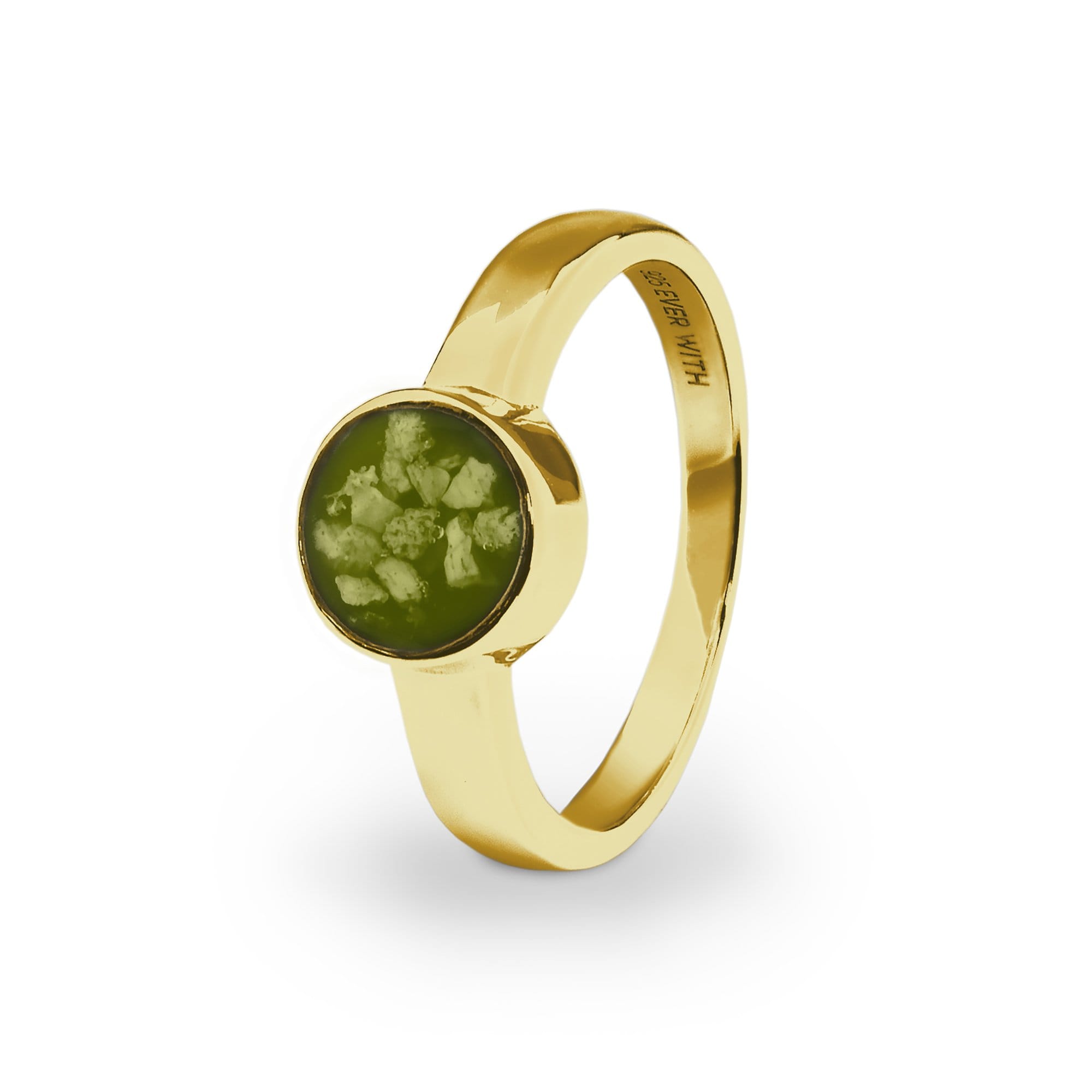 EverWith Ladies Classic Round Memorial Ashes Ring - 9k Yellow Gold - Green
