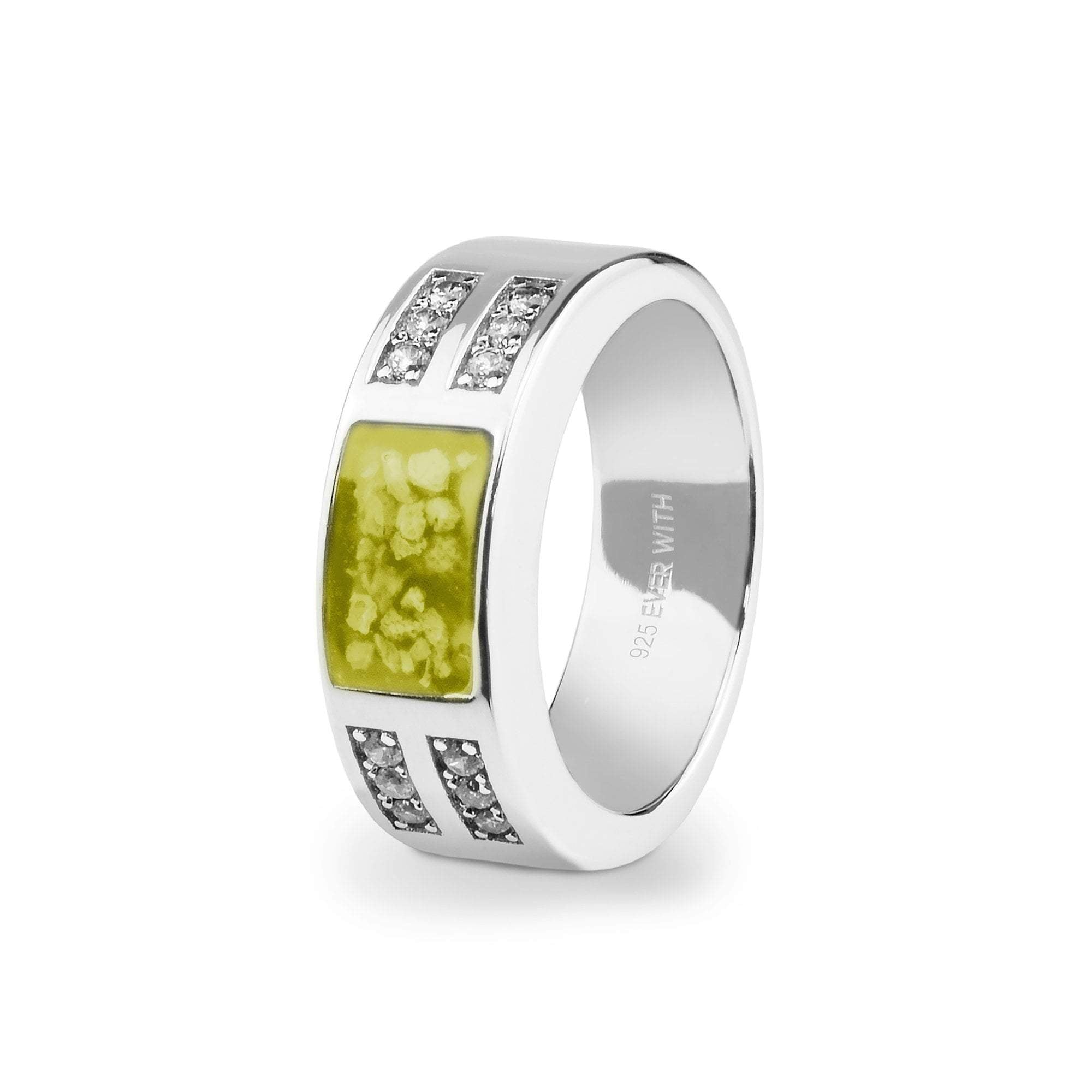 EverWith Gents Oblong Memorial Ashes Ring with Fine Crystals - 9k White Gold - Yellow