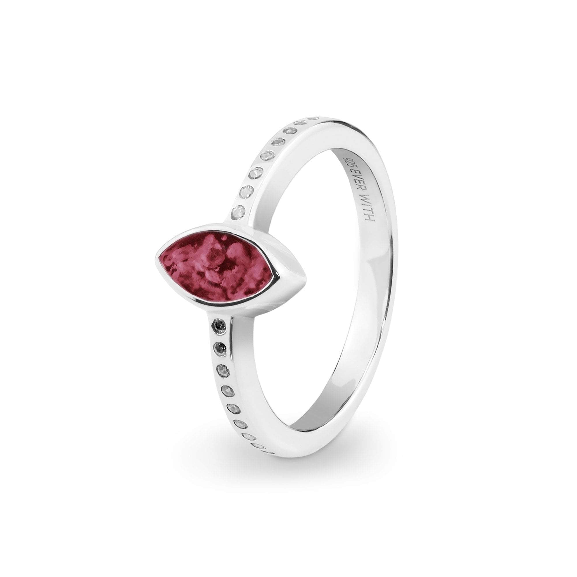 EverWith Ladies Deco Memorial Ashes Ring with Fine Crystals - Sterling Silver - Red
