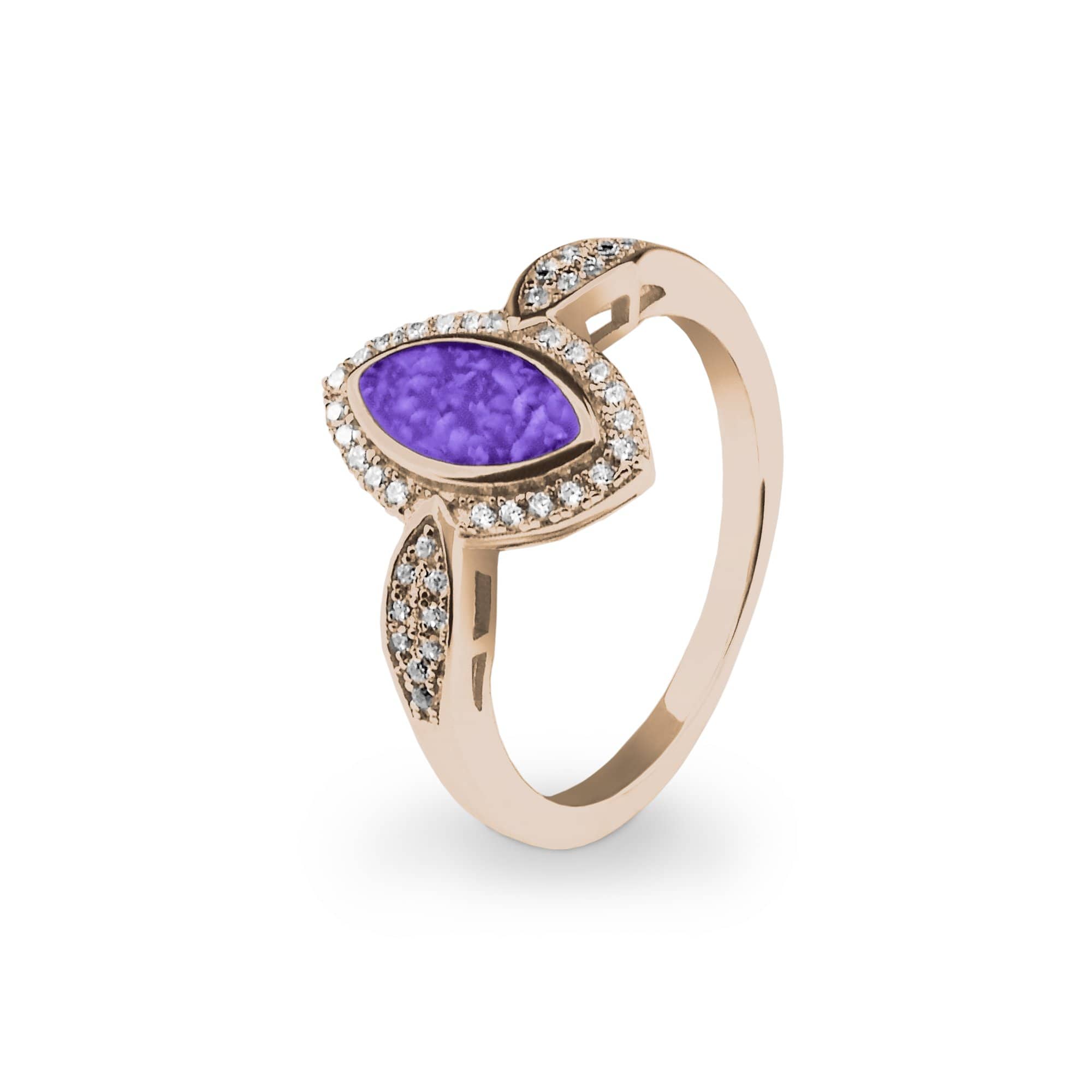 EverWith Ladies Marquise Memorial Ashes Ring with Fine Crystals - 9k Rose Gold - Purple