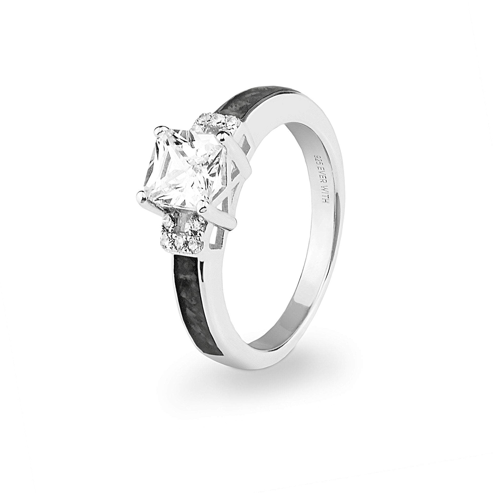 EverWith Ladies Honour Memorial Ashes Ring with Fine Crystals - Sterling Silver - Black