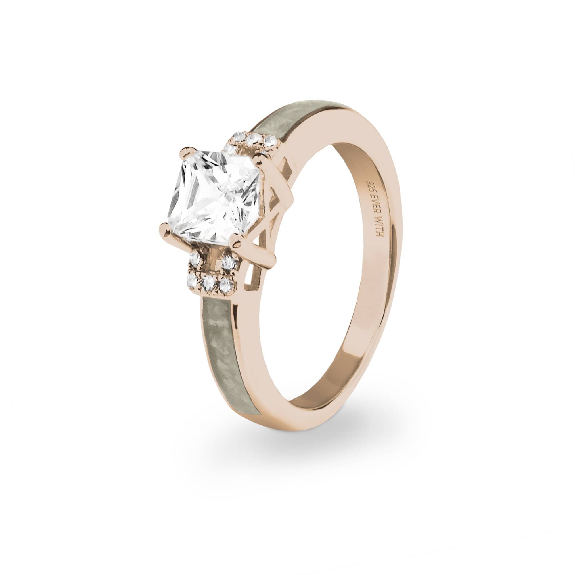 EverWith Ladies Honour Memorial Ashes Ring with Fine Crystals - 9k Rose Gold - Transparent