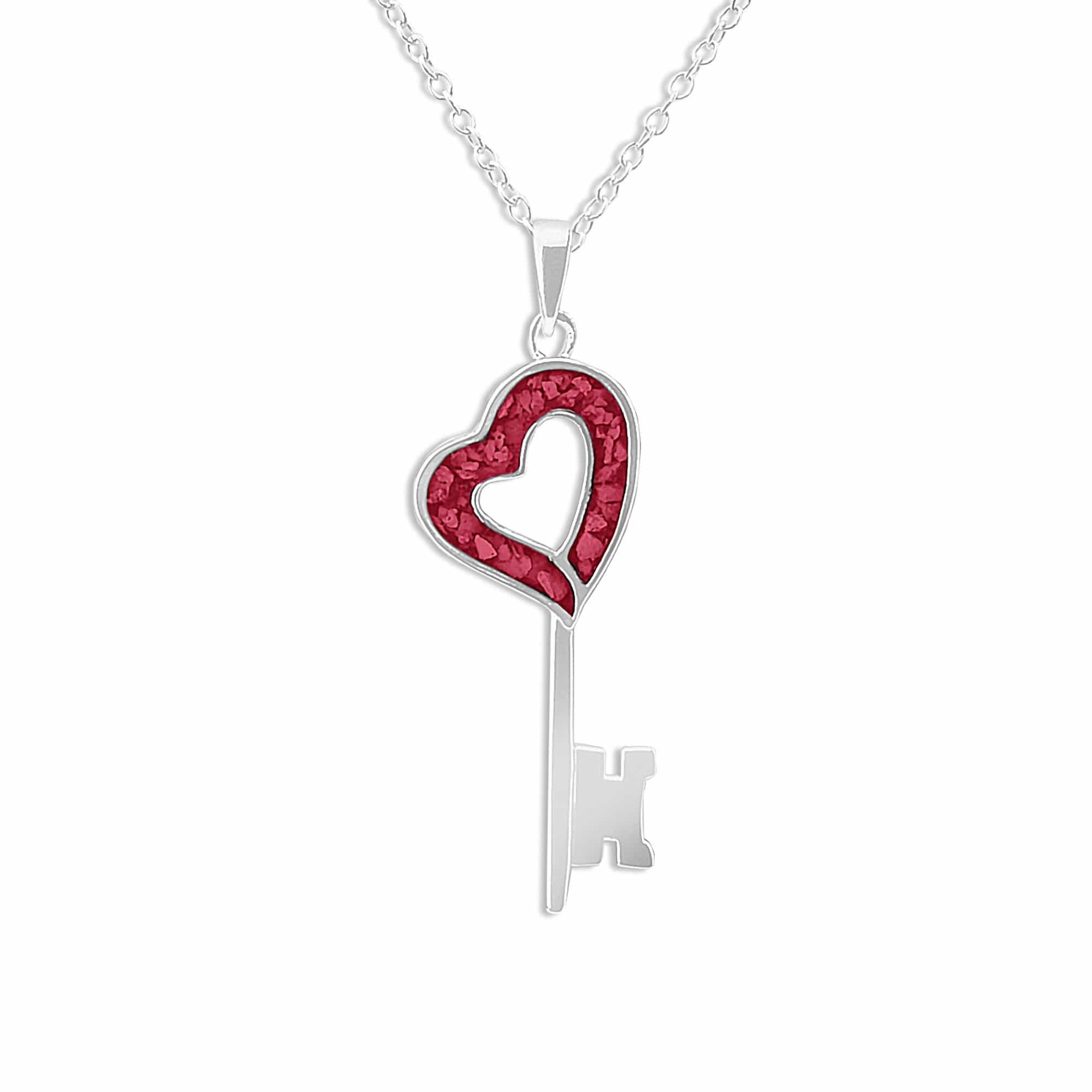 EverWith Ladies Key Memorial Ashes Pendant - Sterling Silver - Red