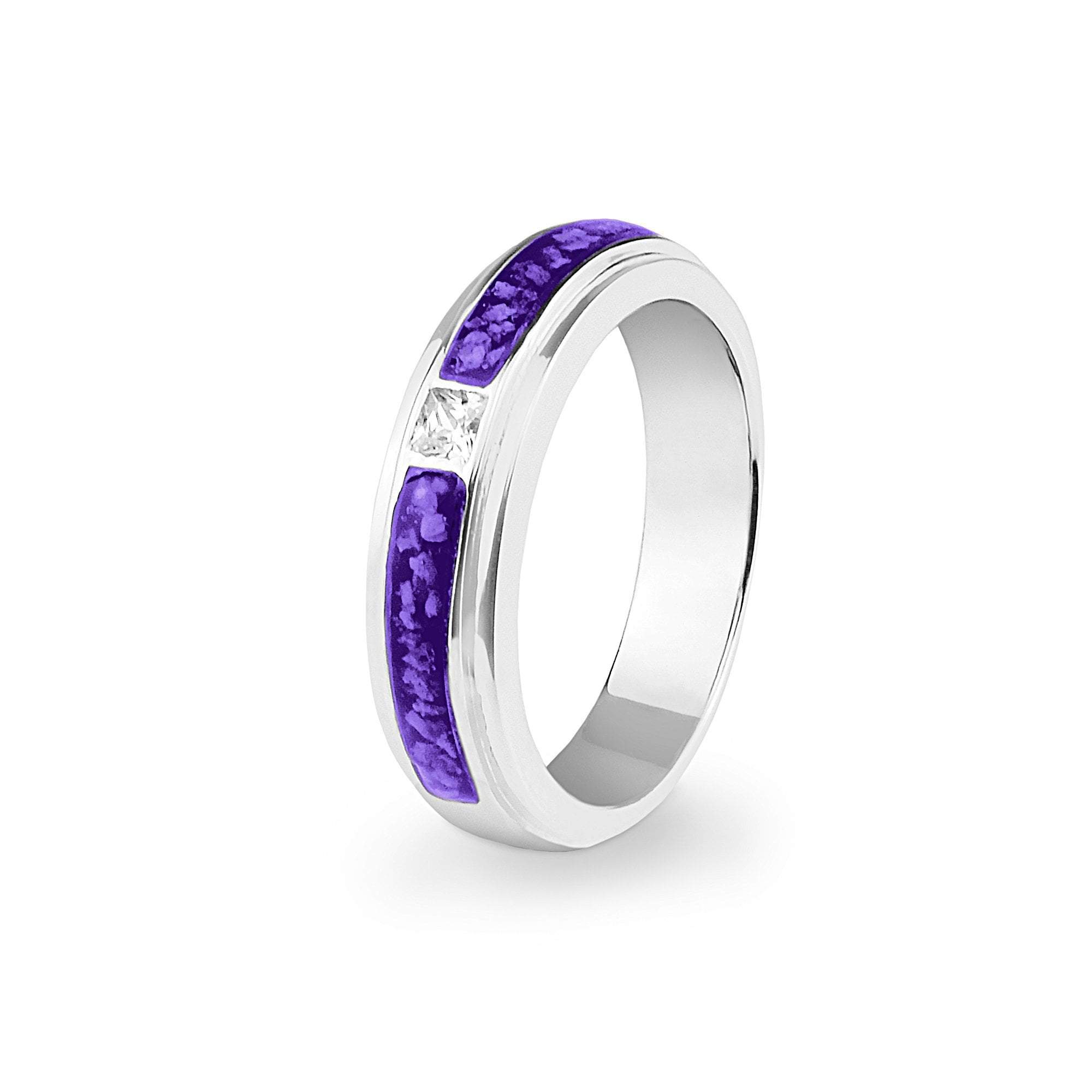 EverWith Unisex Remembrance Memorial Ashes Ring with Fine Crystal - 9k White Gold - Purple
