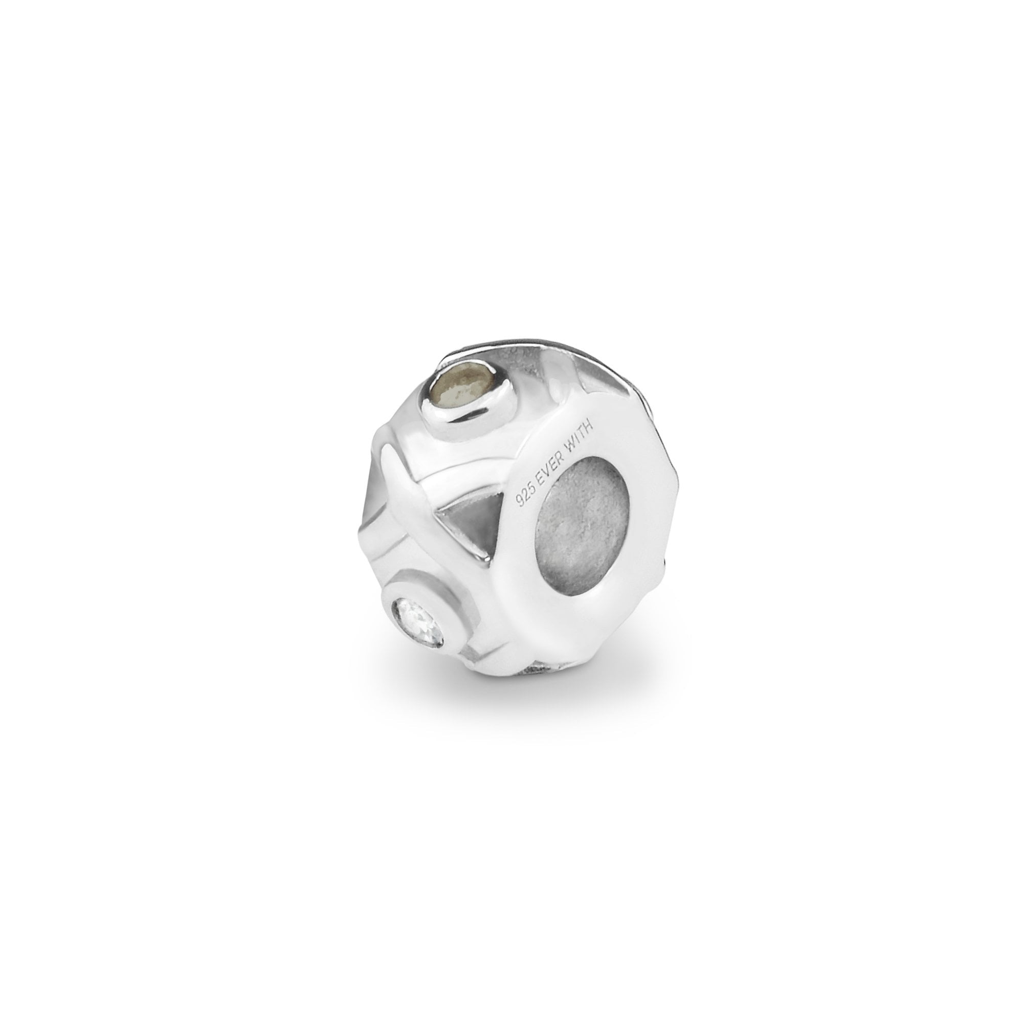 EverWith Peace Memorial Ashes Charm Bead with Fine Crystals - Sterling Silver - Transparent