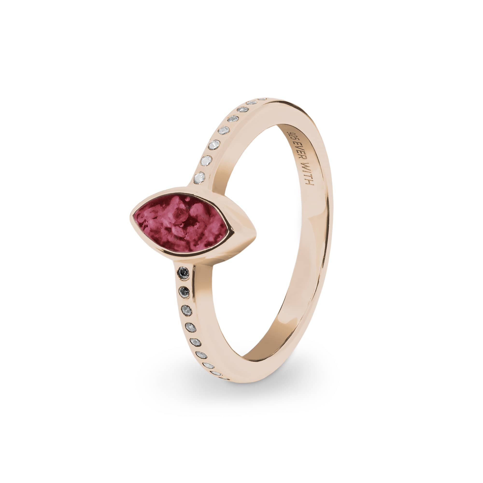 EverWith Ladies Deco Memorial Ashes Ring with Fine Crystals - 9k Rose Gold - Red