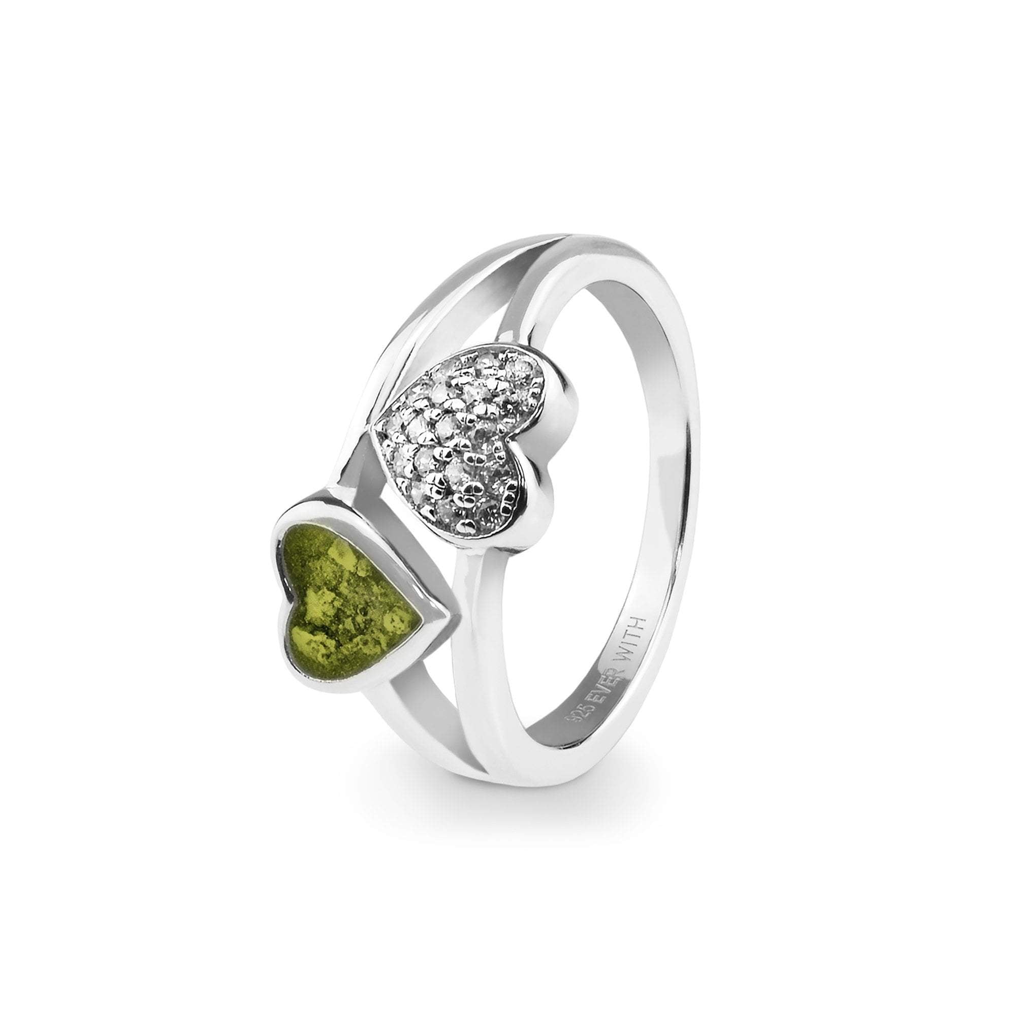 EverWith Ladies Cherish Memorial Ashes Ring with Fine Crystals - 9k White Gold - Green