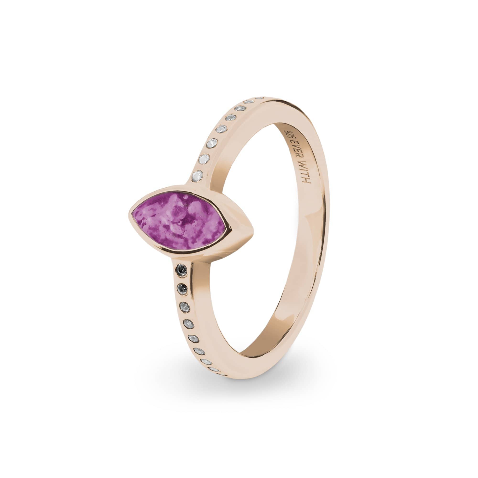 EverWith Ladies Deco Memorial Ashes Ring with Fine Crystals - 9k Rose Gold - Pink