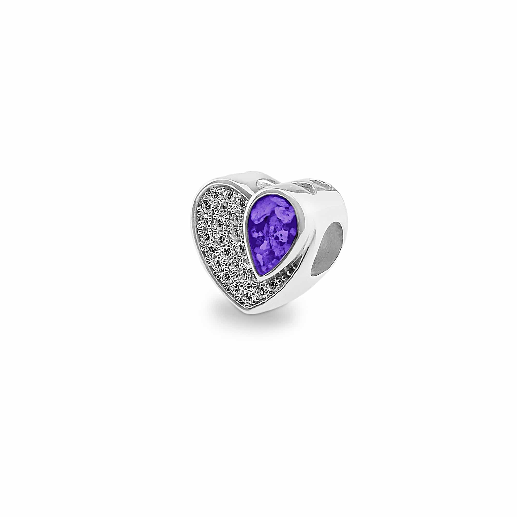EverWith Beloved Memorial Ashes Charm Bead with Fine Crystals - Sterling Silver - Purple