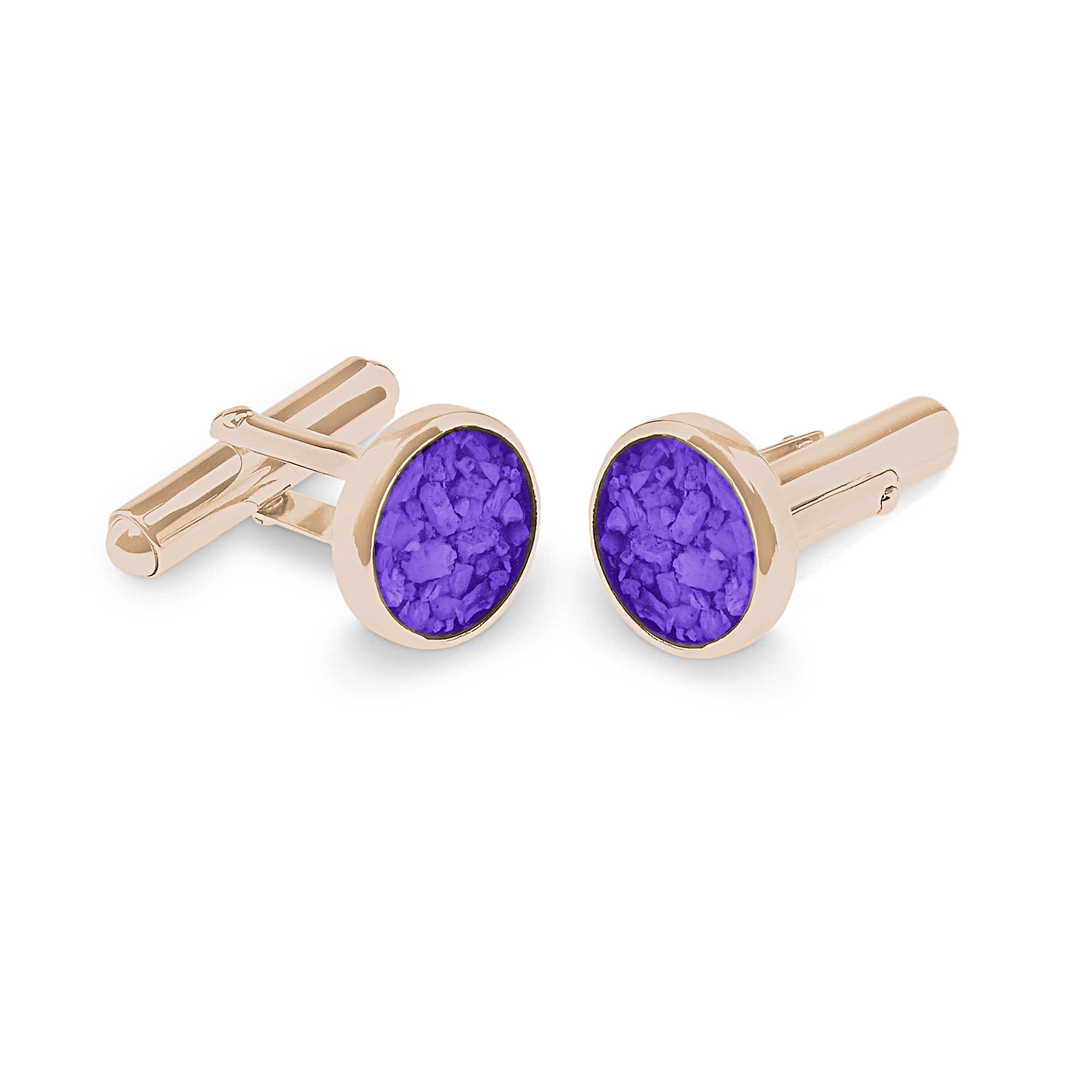 EverWith Gents Classic Round Memorial Ashes Cufflinks - 9k Rose Gold - Purple