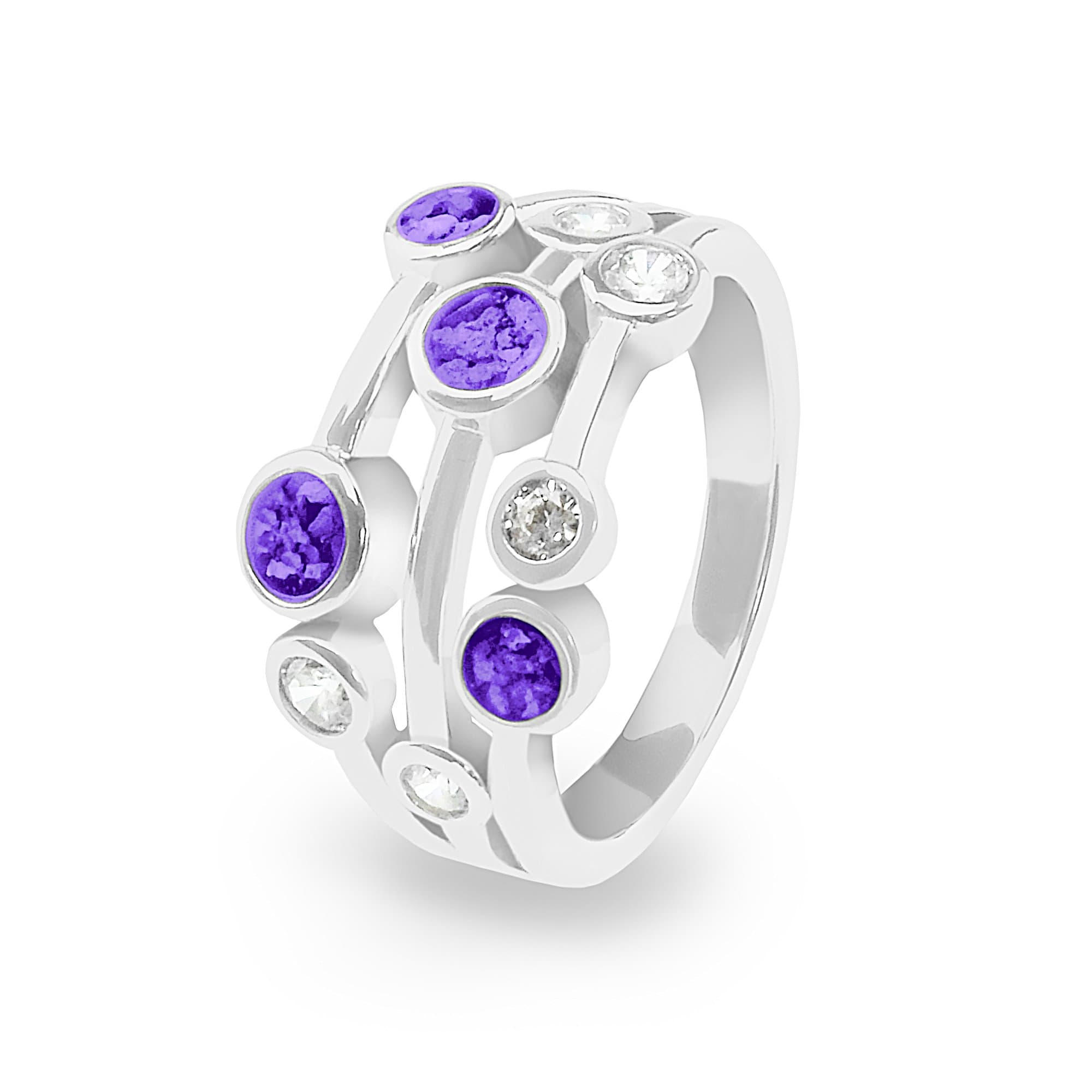 EverWith Ladies Droplets Memorial Ashes Ring with Fine Crystals - 9k White Gold - Purple