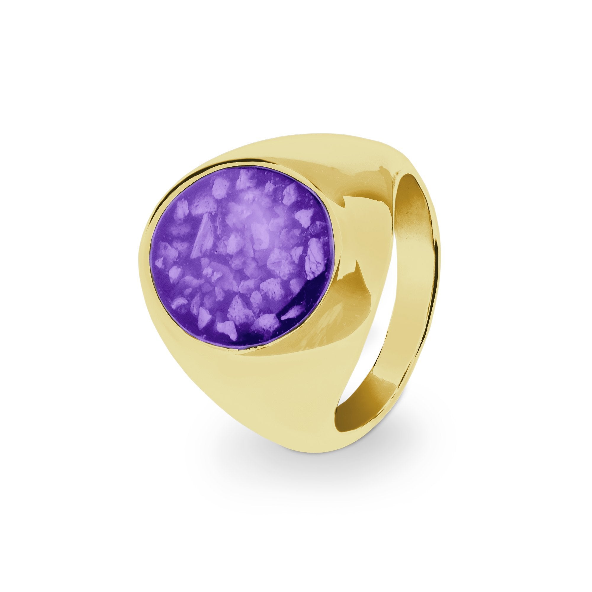 EverWith Gents Signet Memorial Ashes Ring - 9k Yellow Gold - Purple