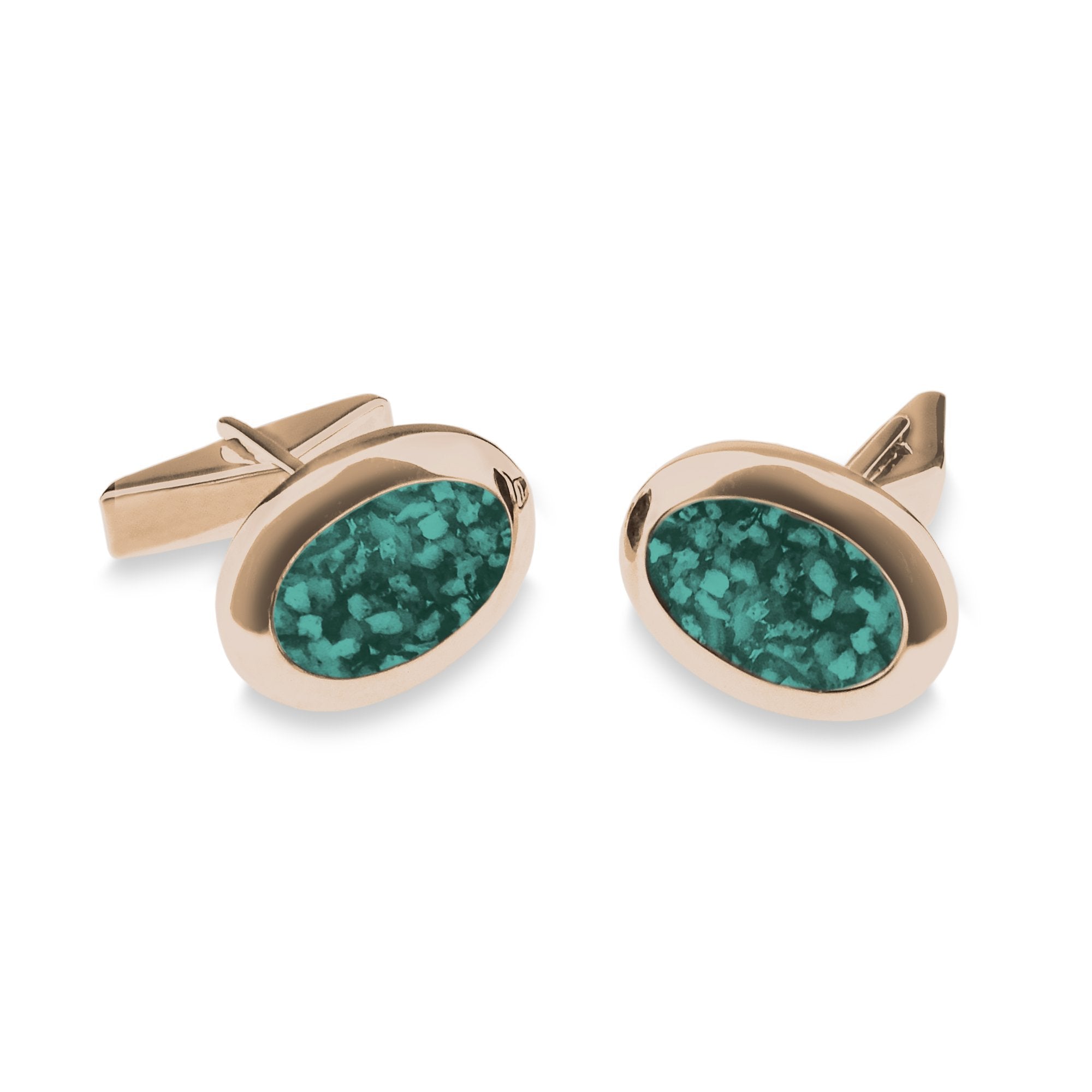 EverWith Gents Oval Memorial Ashes Cufflinks - 9k Rose Gold - Aqua