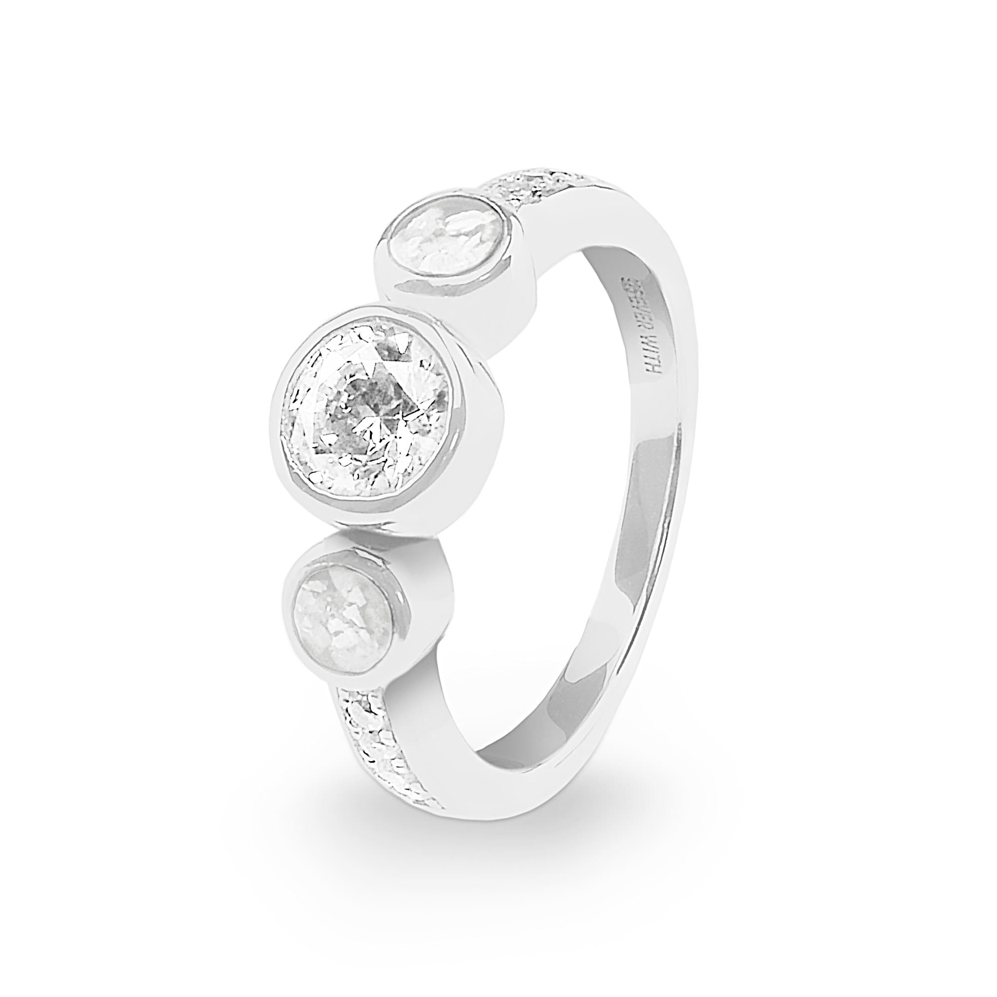 EverWith Ladies Jewel Memorial Ashes Ring with Fine Crystal - Sterling Silver - White
