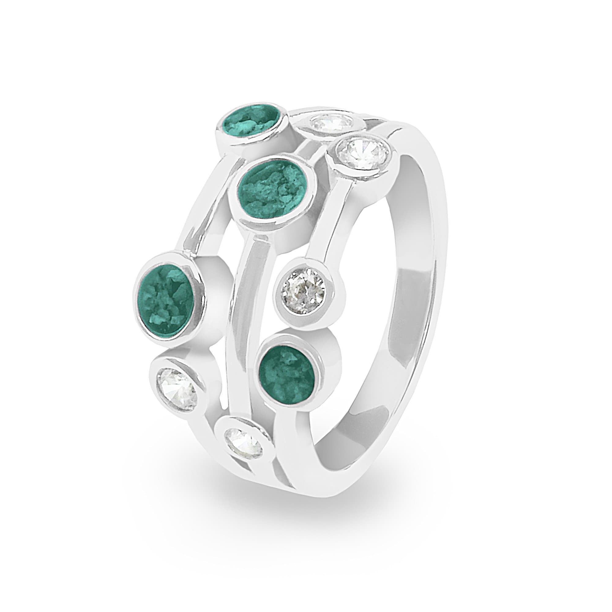 EverWith Ladies Droplets Memorial Ashes Ring with Fine Crystals - Sterling Silver - Aqua