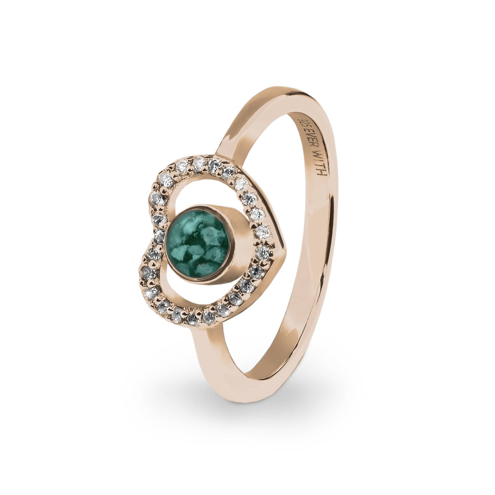 EverWith Ladies Forever Memorial Ashes Ring with Fine Crystals - 9k Rose Gold - Aqua