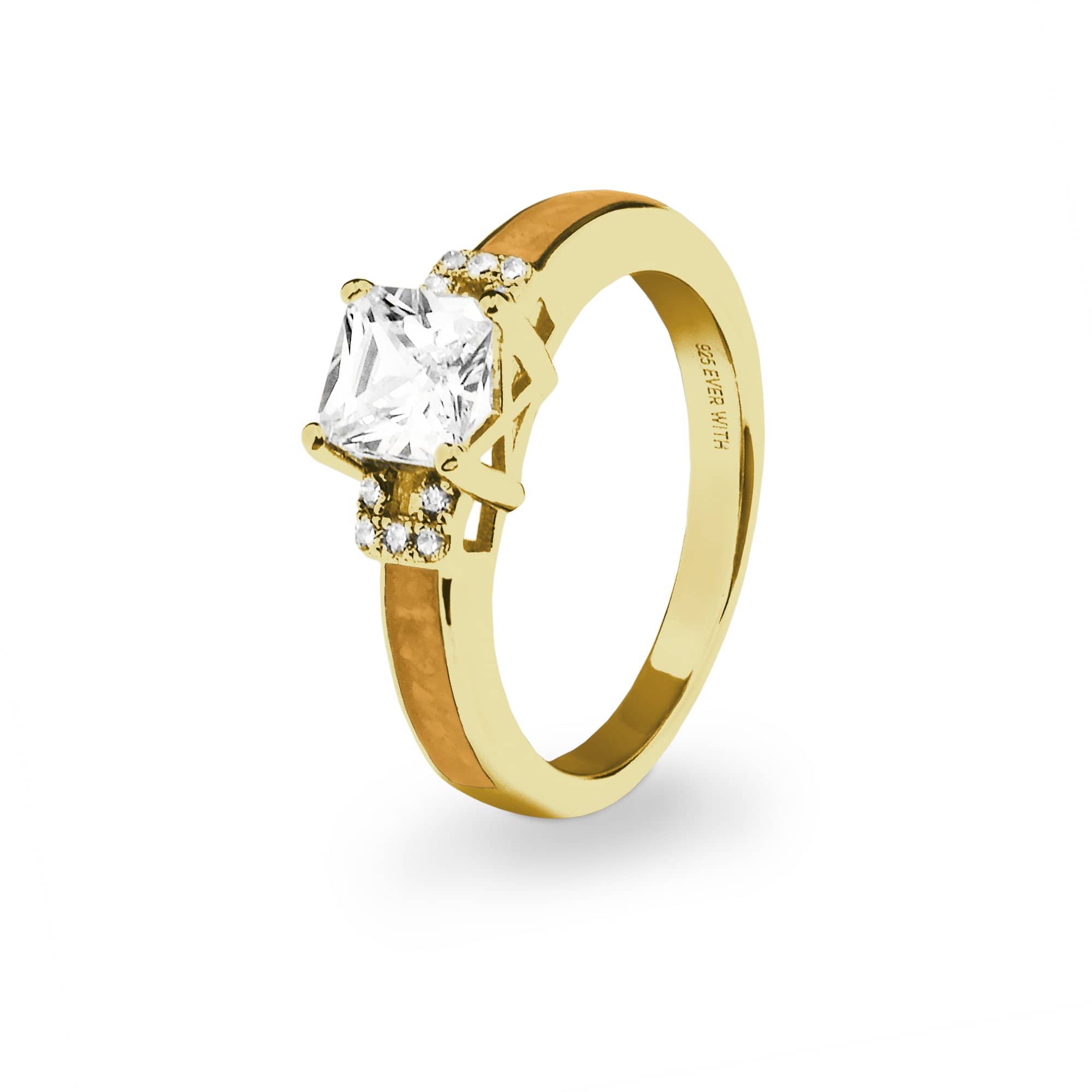 EverWith Ladies Honour Memorial Ashes Ring with Fine Crystals - 9k Yellow Gold - Orange