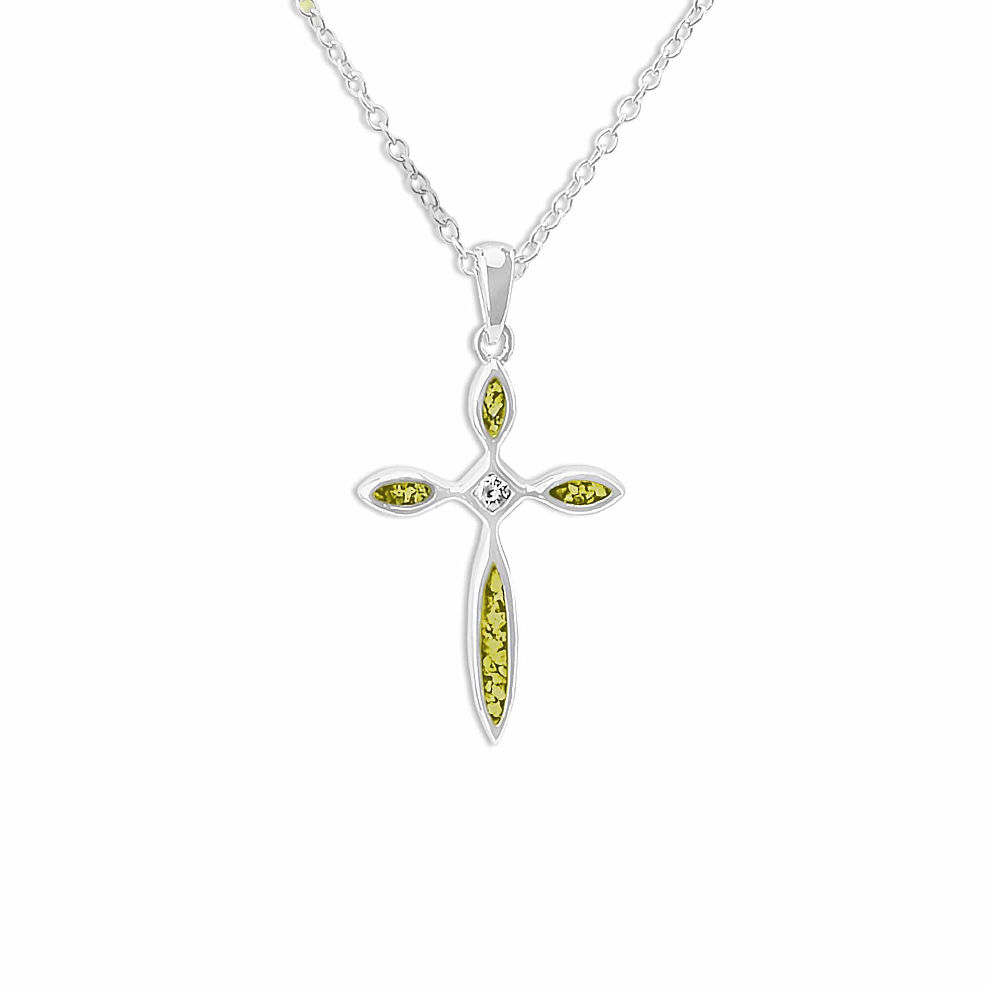 EverWith Unisex Solace Cross Memorial Ashes Pendant with Fine Crystal - Sterling Silver - Yellow