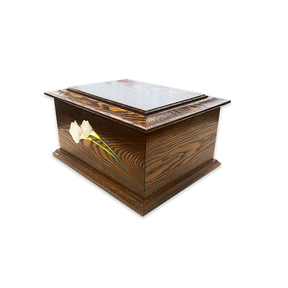 Double Lily Medium Wood Casket