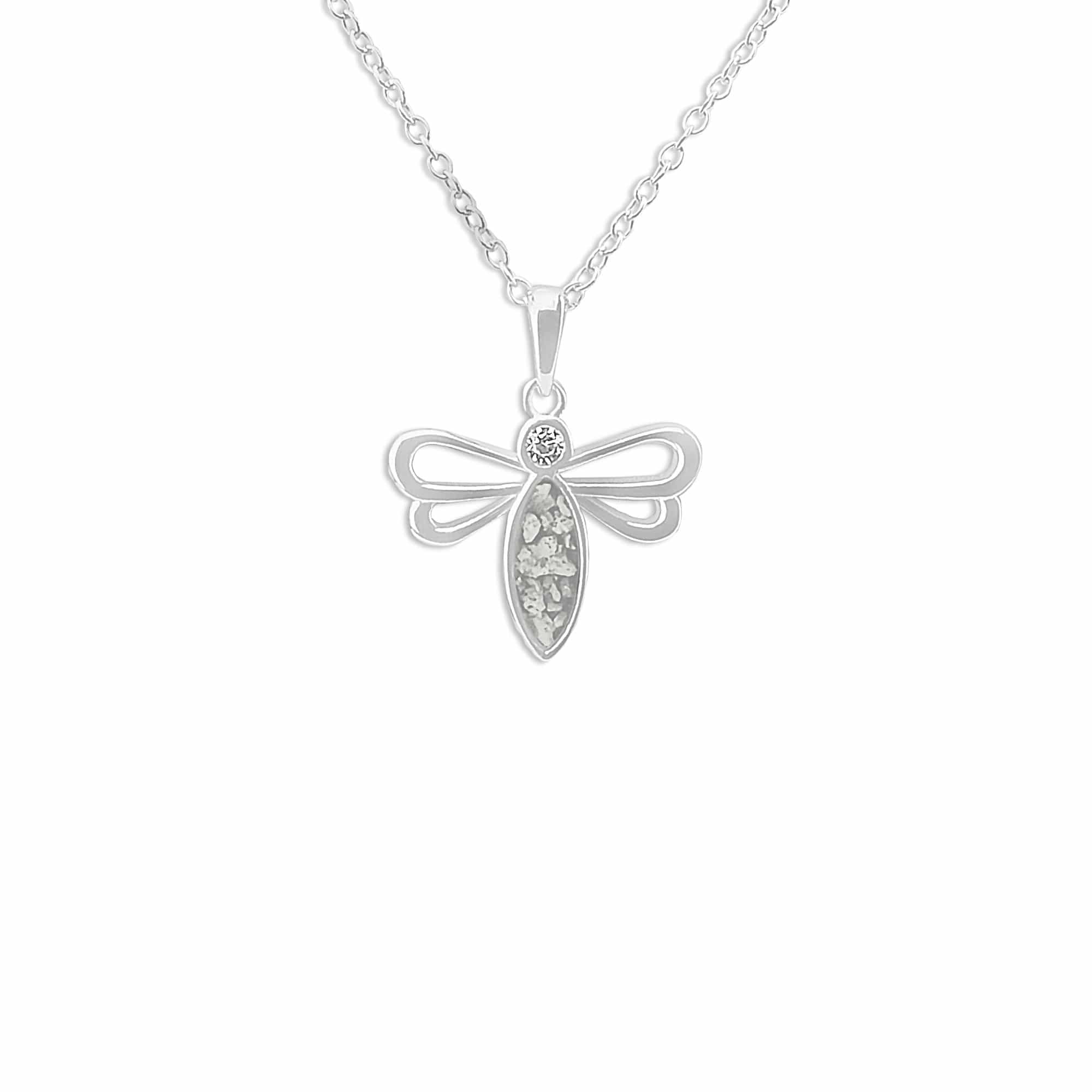 EverWith Ladies Bee Memorial Ashes Pendant with Fine Crystal - Sterling Silver - White