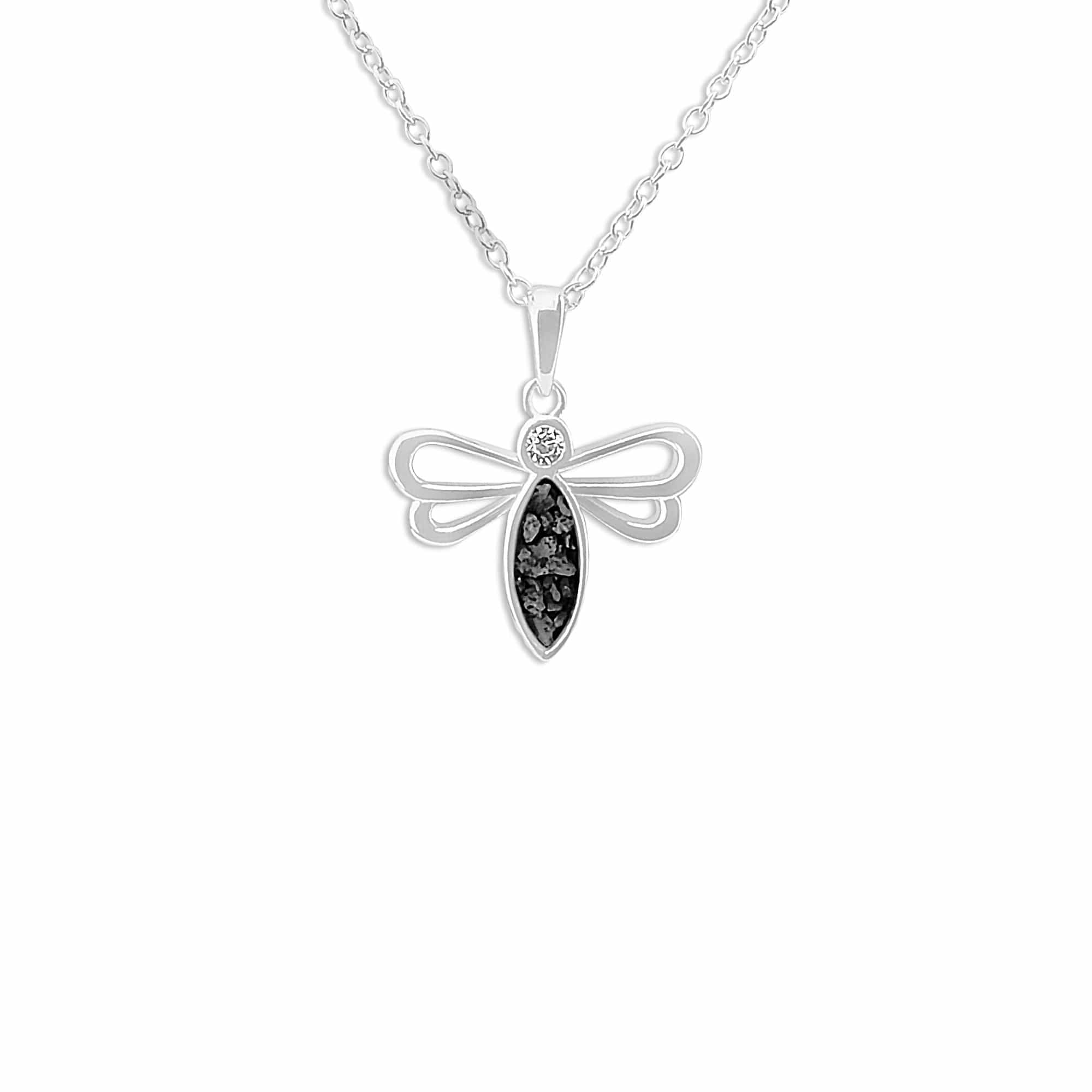 EverWith Ladies Bee Memorial Ashes Pendant with Fine Crystal - Sterling Silver - Black