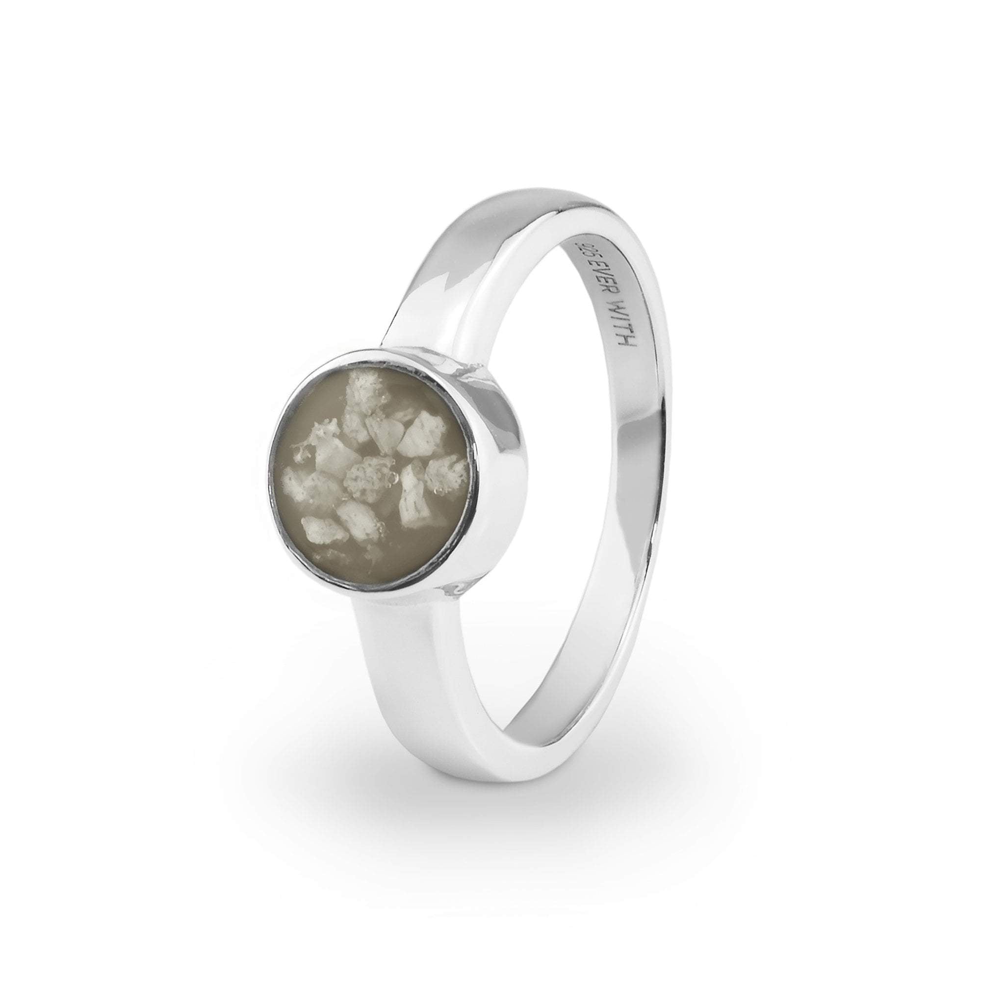 EverWith Ladies Classic Round Memorial Ashes Ring - 9k White Gold - Transparent