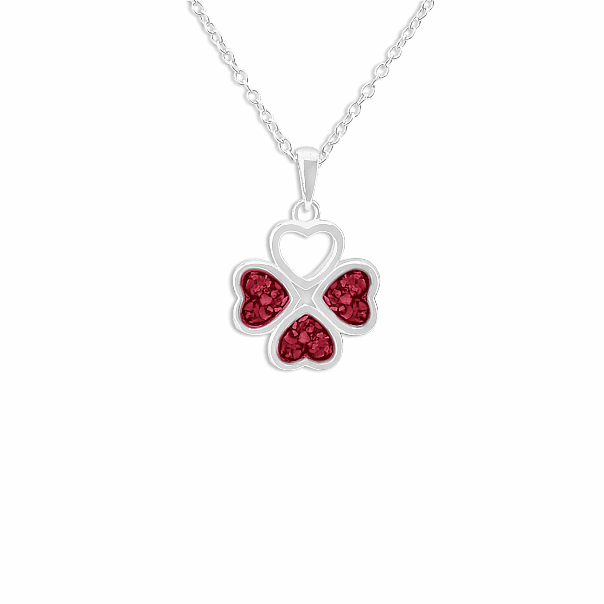 EverWith Ladies Clover Memorial Ashes Pendant - Sterling Silver - Red