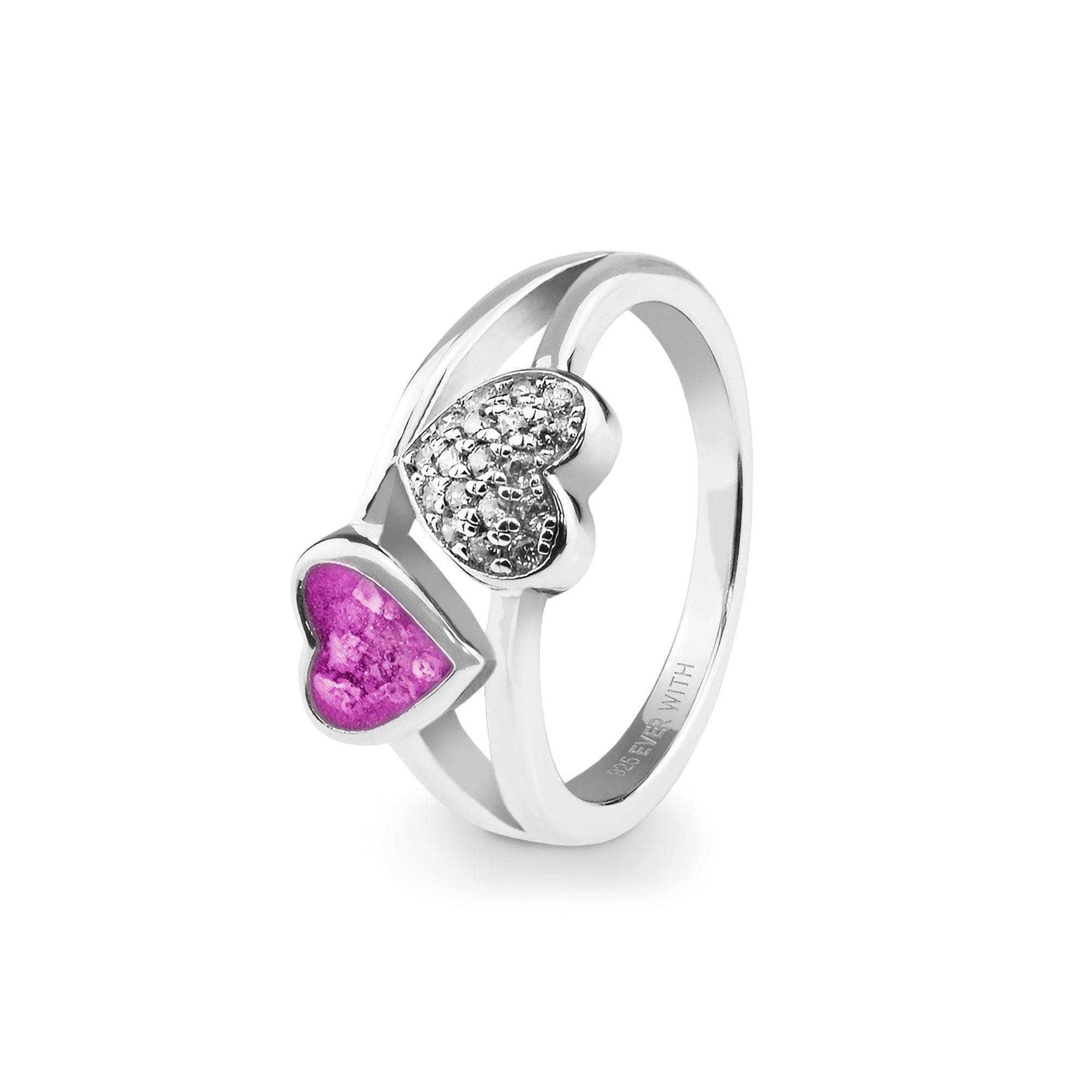 EverWith Ladies Cherish Memorial Ashes Ring with Fine Crystals - Sterling Silver - Pink