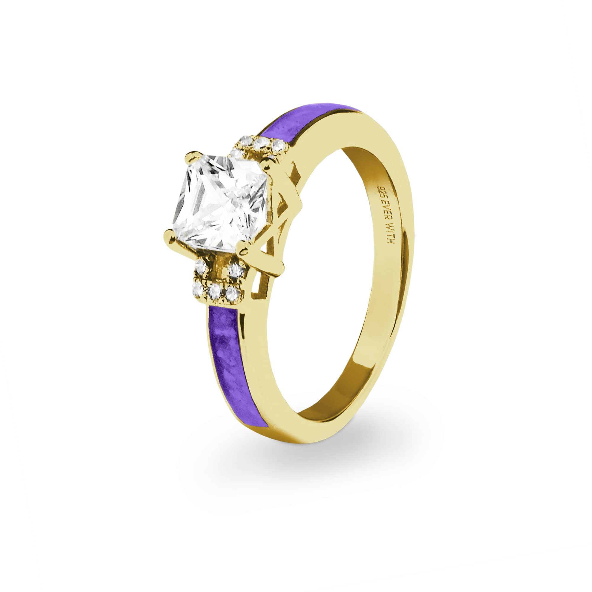 EverWith Ladies Honour Memorial Ashes Ring with Fine Crystals - 9k Yellow Gold - Purple