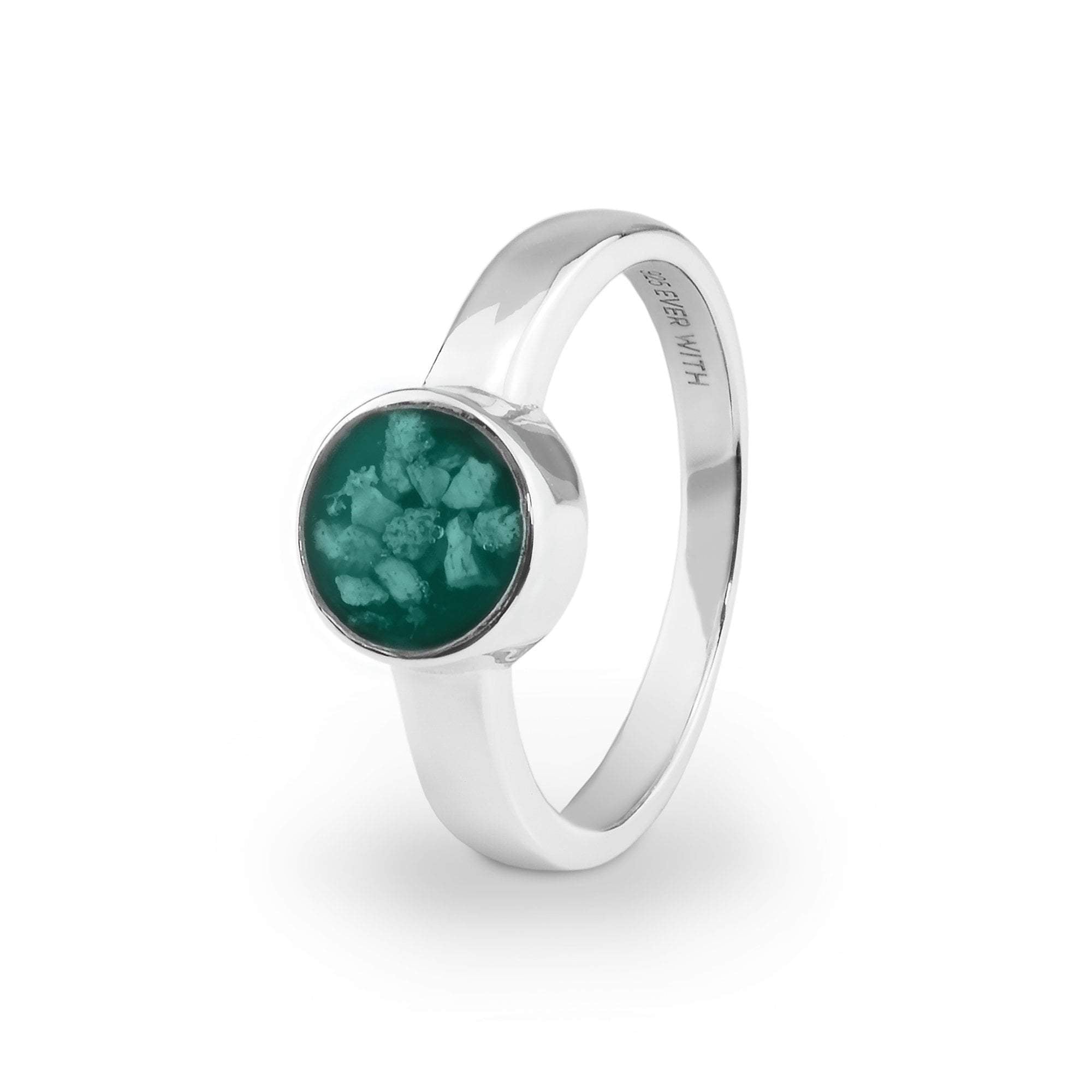 EverWith Ladies Classic Round Memorial Ashes Ring - Sterling Silver - Aqua