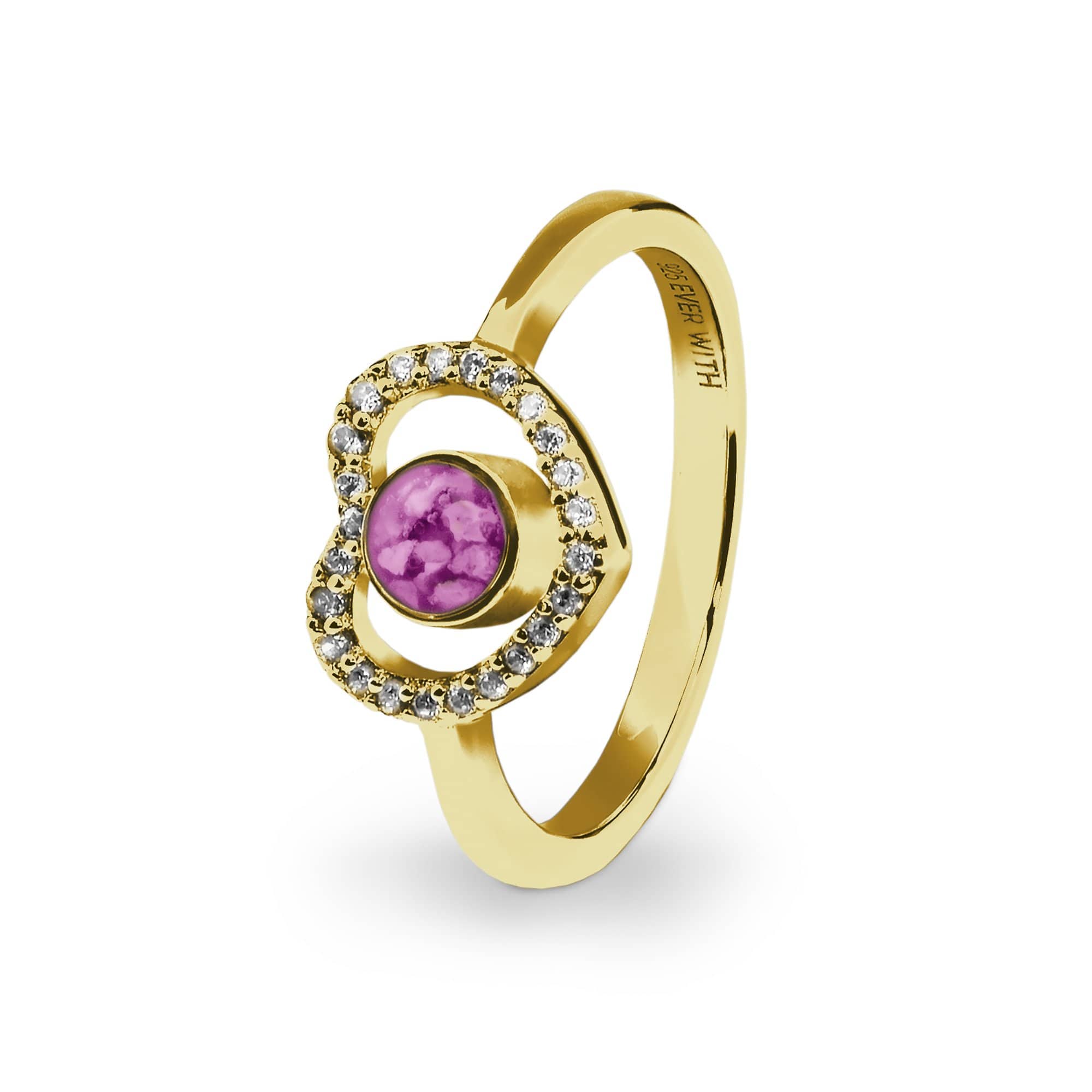 EverWith Ladies Forever Memorial Ashes Ring with Fine Crystals - 9k Yellow Gold - Pink