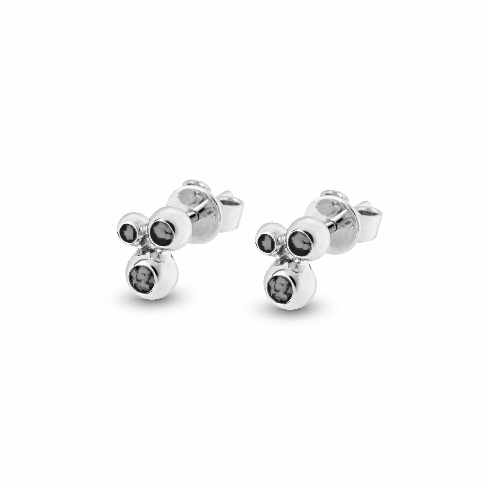 EverWith Ladies Rondure Array Triple Memorial Ashes Earrings - Sterling Silver - Black