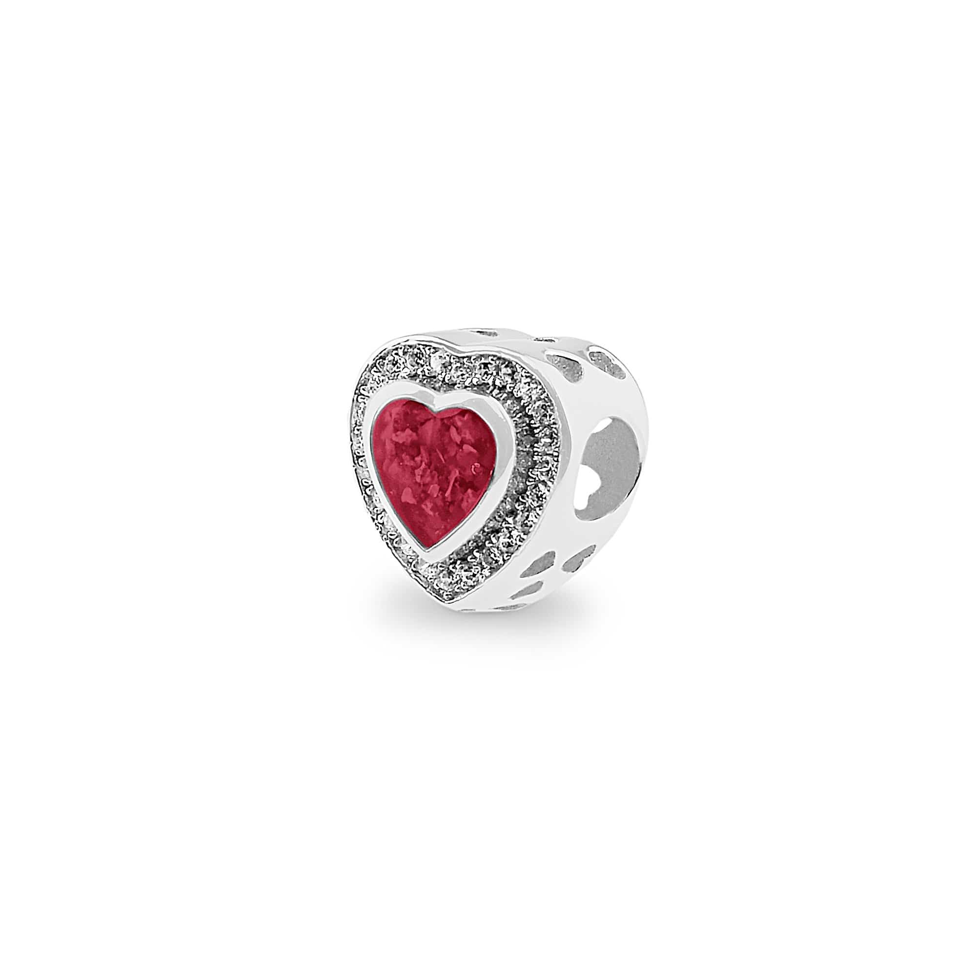 EverWith Comfort Memorial Ashes Charm Bead with Fine Crystals - Sterling Silver - Red