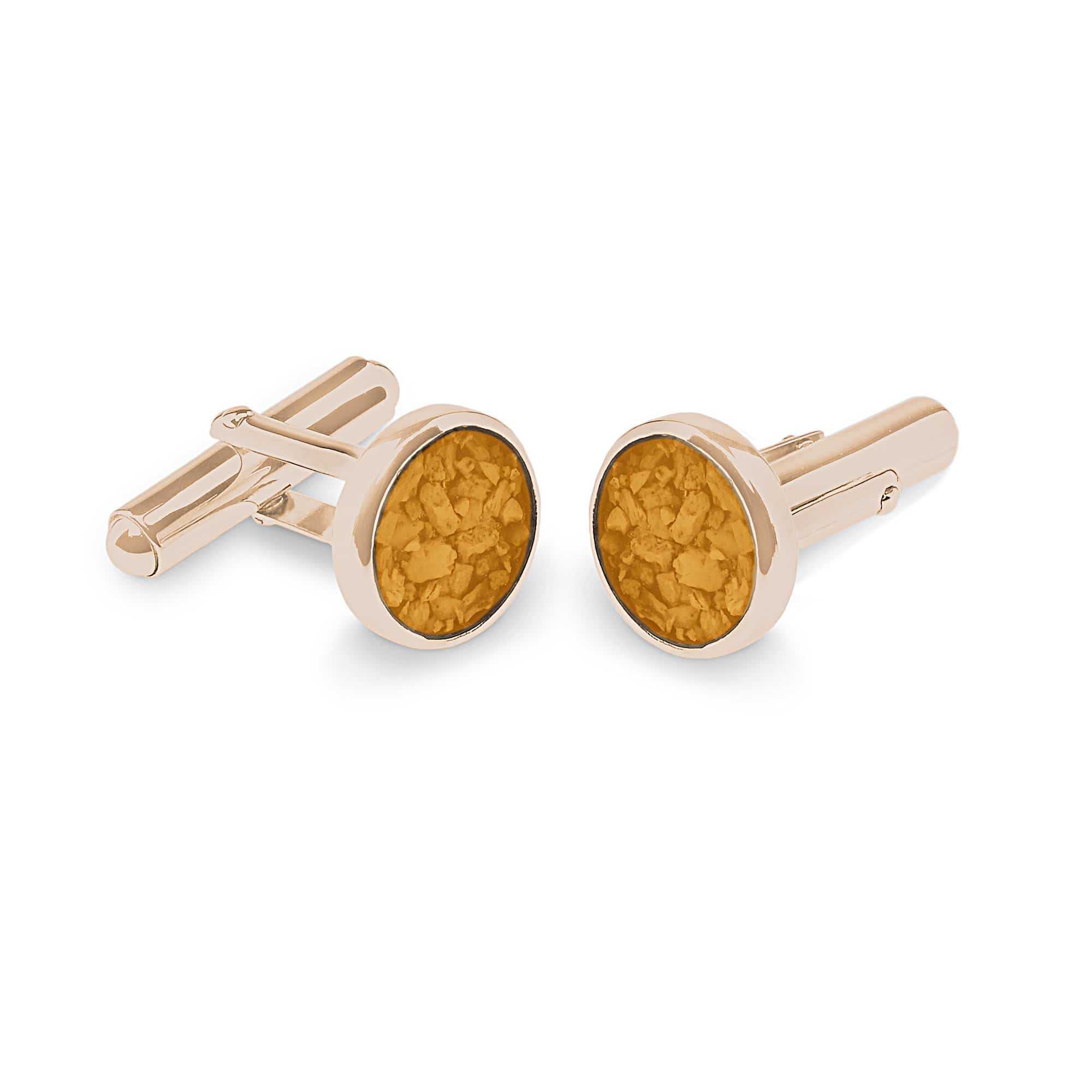 EverWith Gents Classic Round Memorial Ashes Cufflinks - 9k Rose Gold - Orange