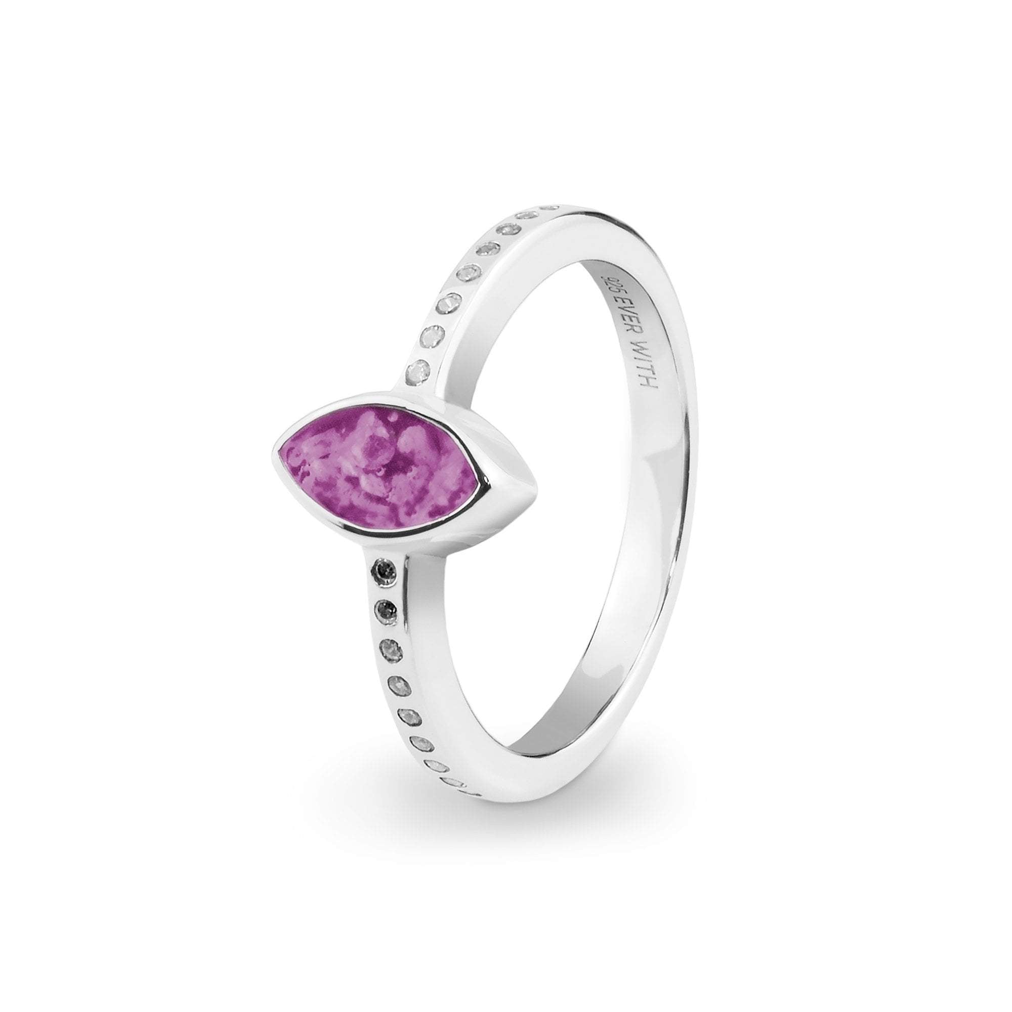 EverWith Ladies Deco Memorial Ashes Ring with Fine Crystals - Sterling Silver - Pink