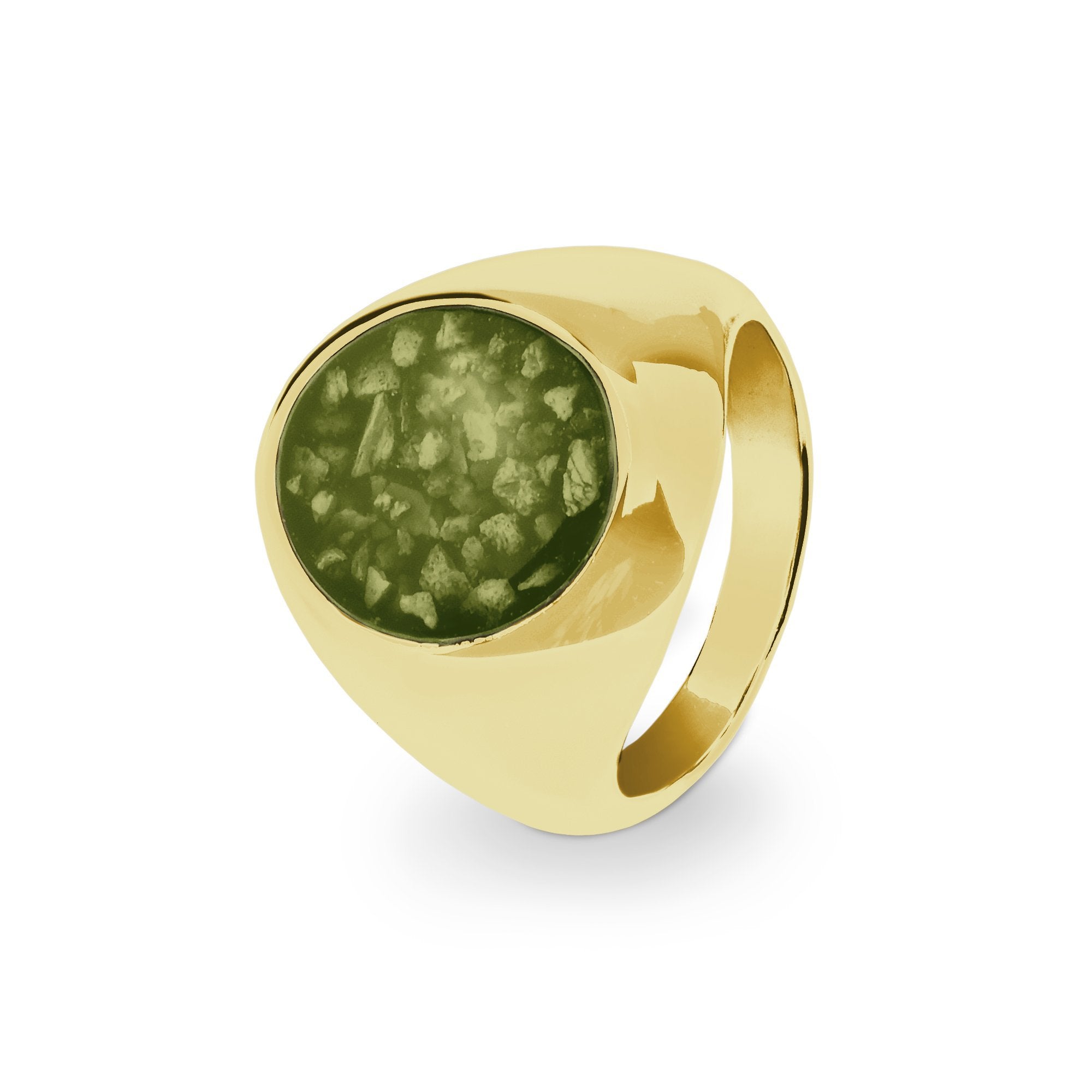 EverWith Gents Signet Memorial Ashes Ring - 9k Yellow Gold - Green