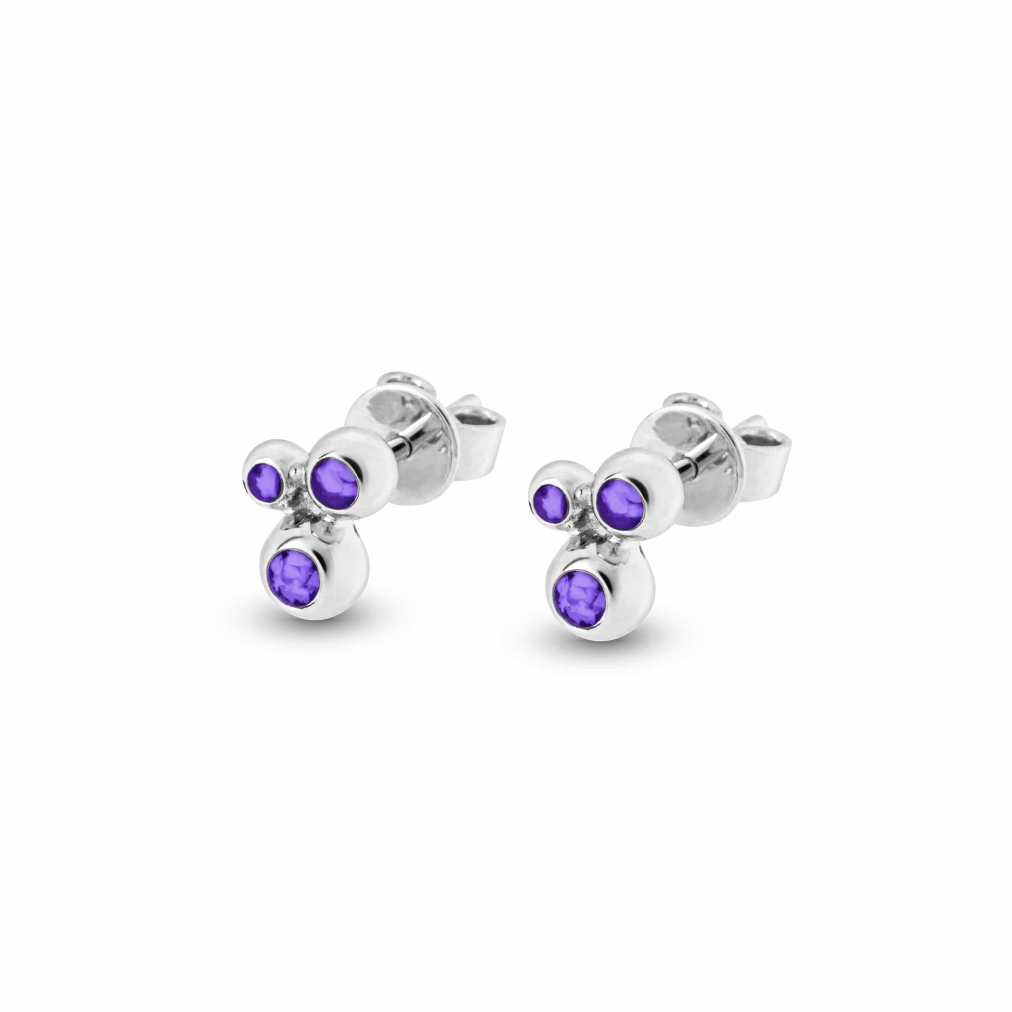EverWith Ladies Rondure Array Triple Memorial Ashes Earrings - Sterling Silver - Purple