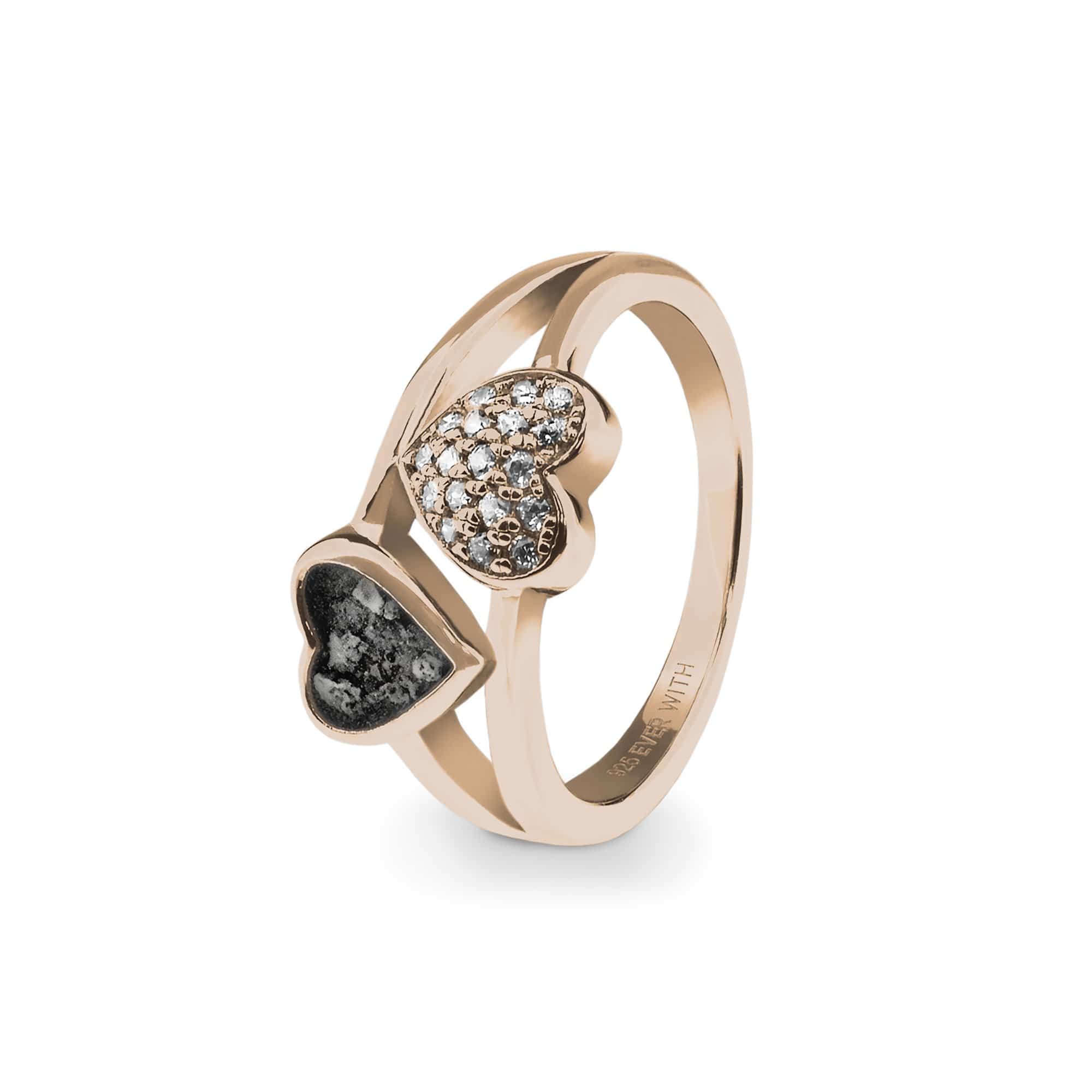 EverWith Ladies Cherish Memorial Ashes Ring with Fine Crystals - 9k Rose Gold - Black