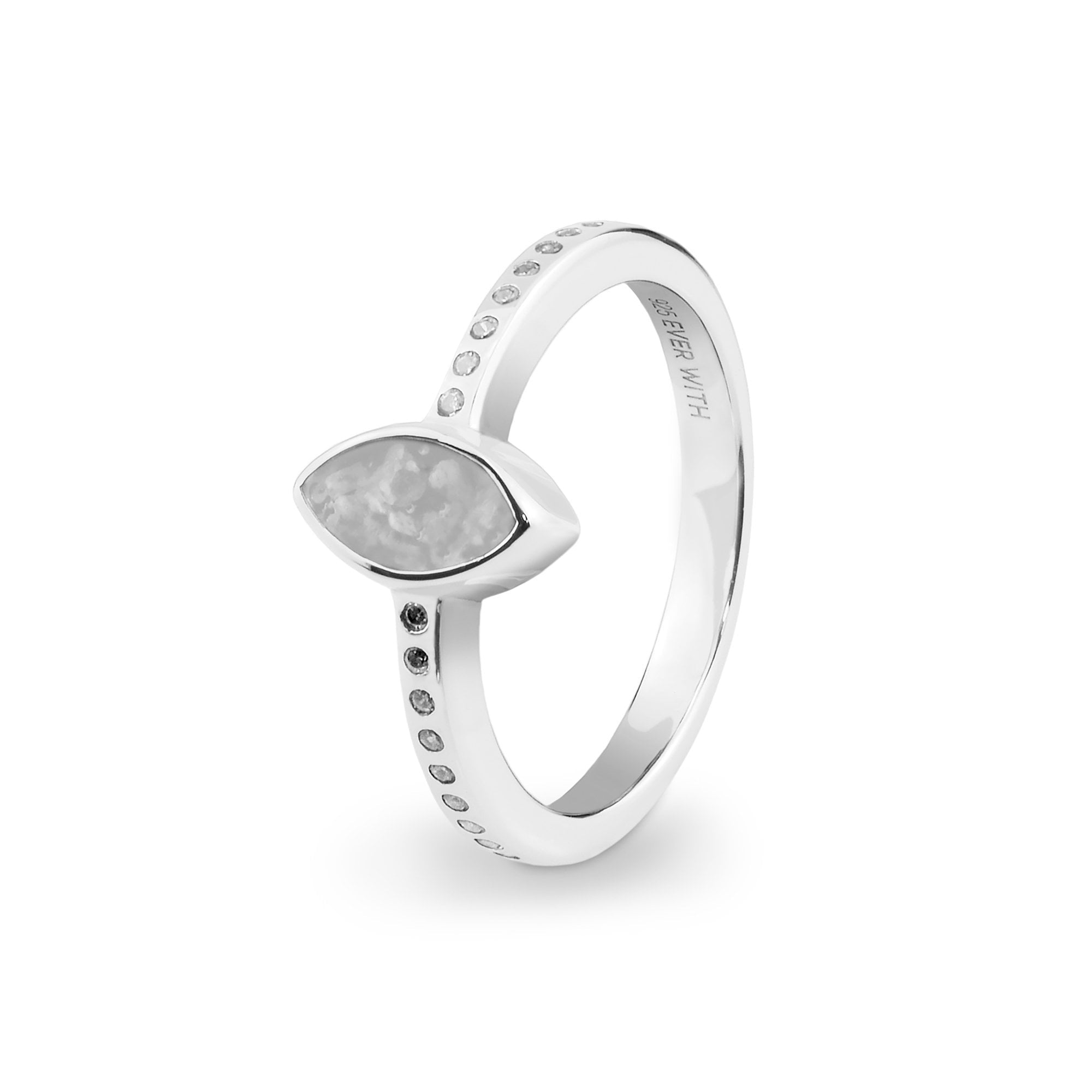 EverWith Ladies Deco Memorial Ashes Ring with Fine Crystals - Sterling Silver - White