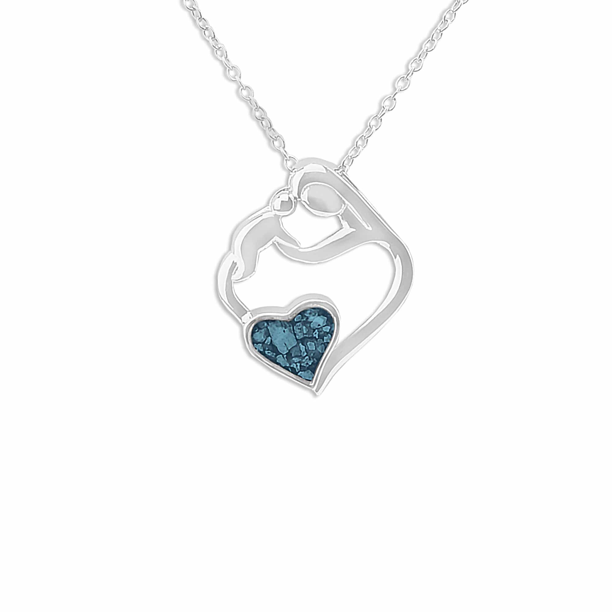 EverWith Ladies Mother and Child Memorial Ashes Pendant - Sterling Silver - Blue