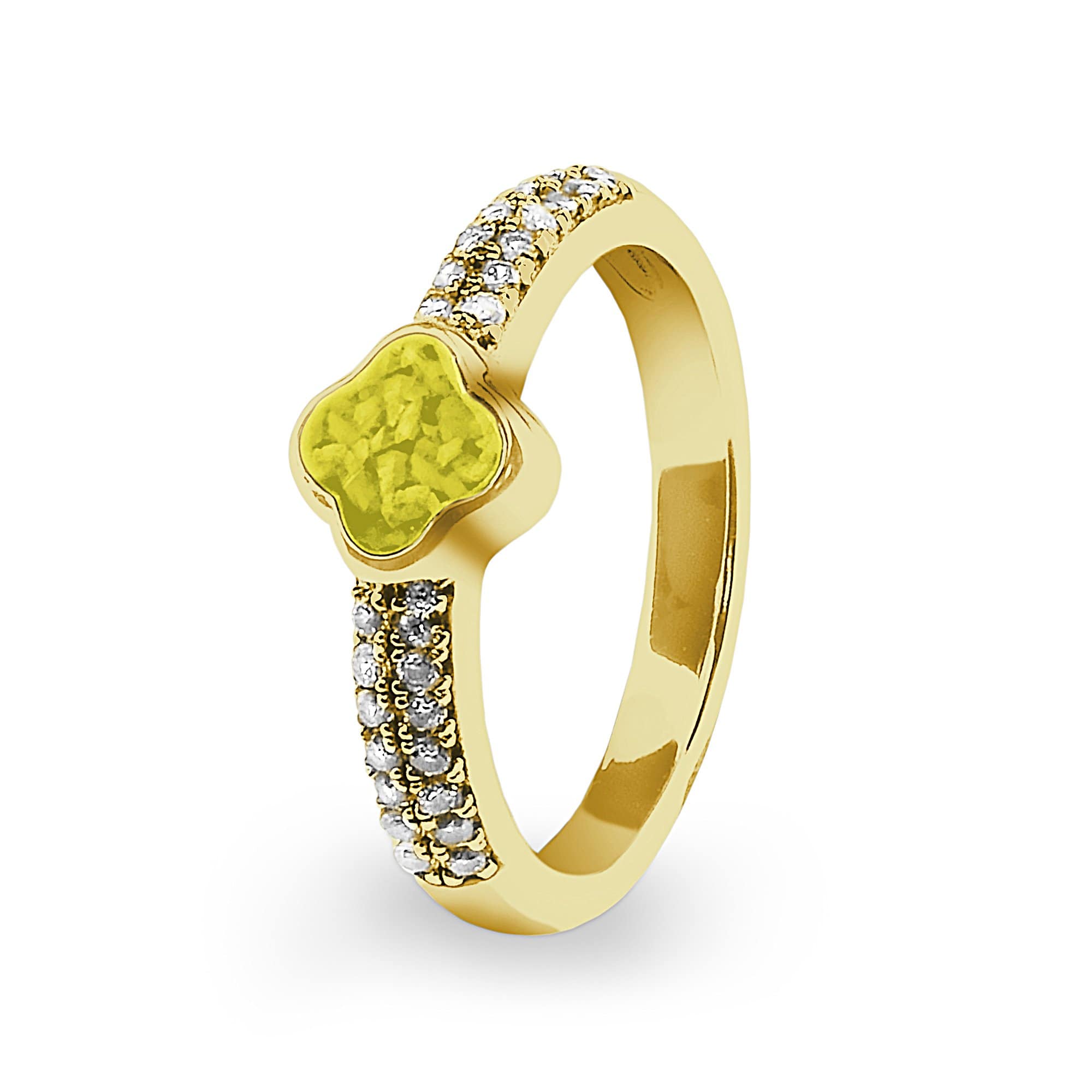 EverWith Ladies Clover Memorial Ashes Ring with Fine Crystals - 9k Yellow Gold - Yellow