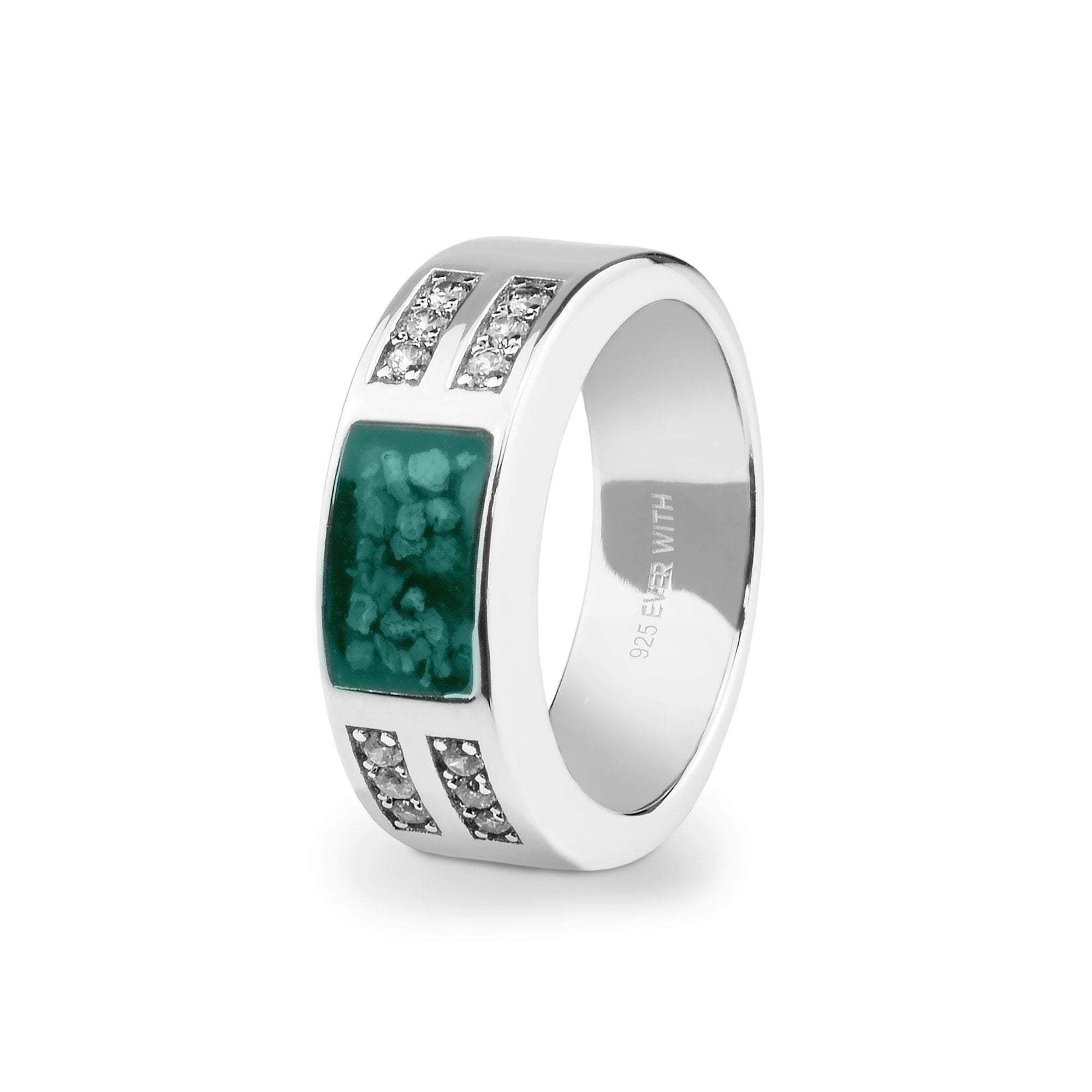 EverWith Gents Oblong Memorial Ashes Ring with Fine Crystals - Sterling Silver - Aqua