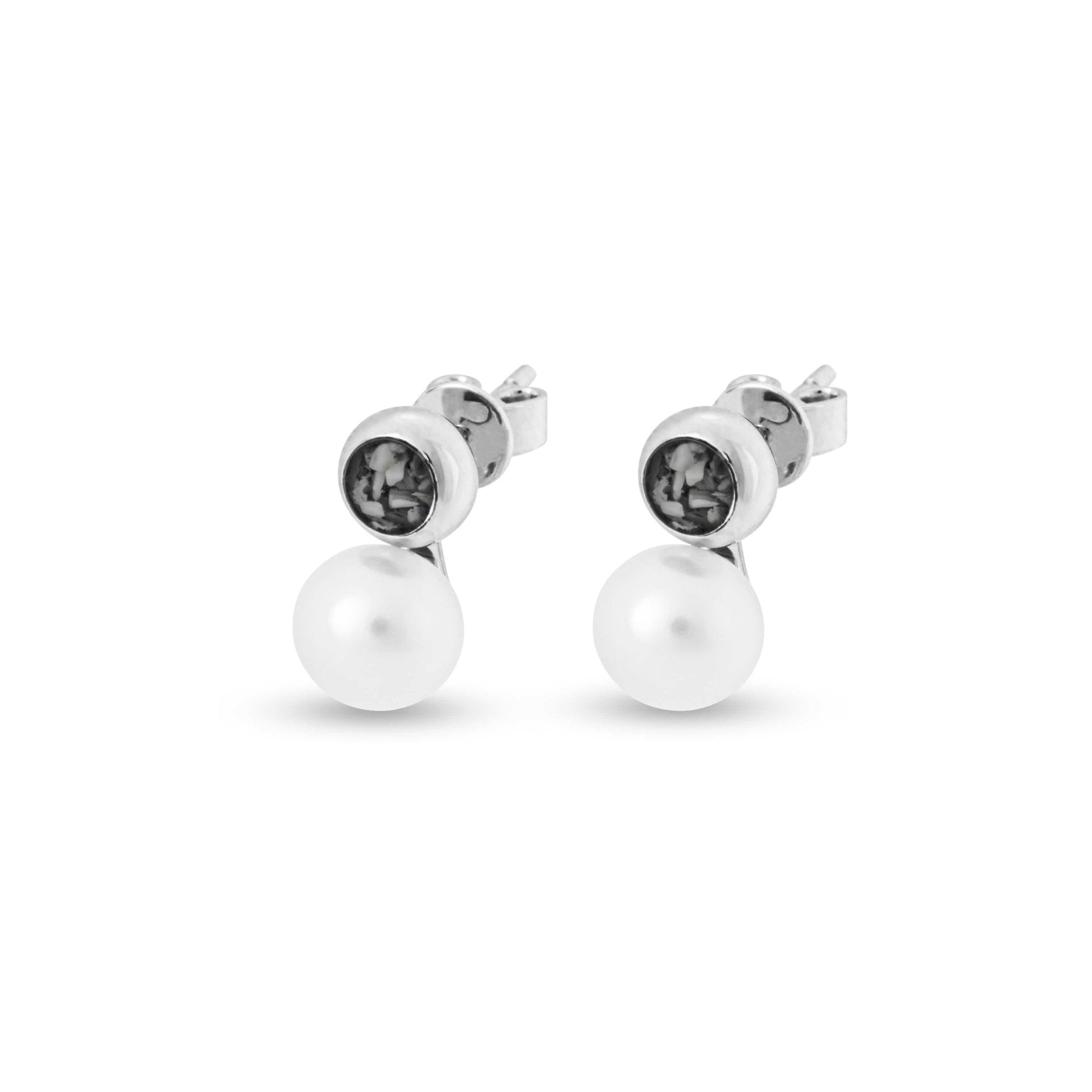 EverWith Ladies Rondure Pearl Memorial Ashes Earrings - Sterling Silver - Black