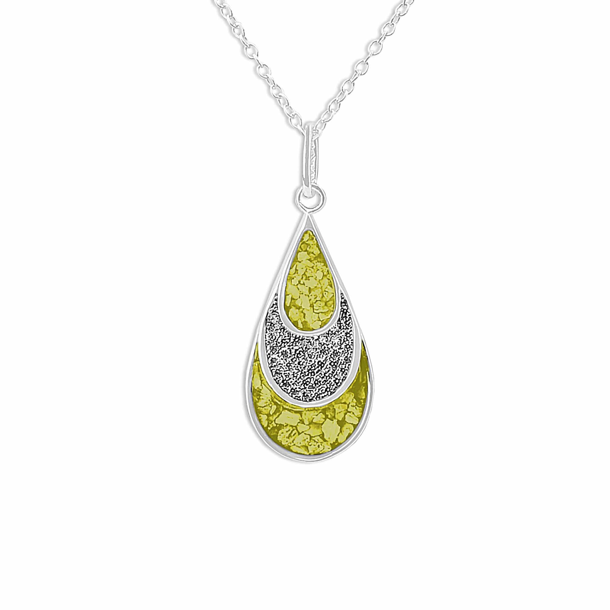 EverWith Ladies Layered Teardrop Memorial Ashes Pendant with Fine Crystals - Sterling Silver - Yello