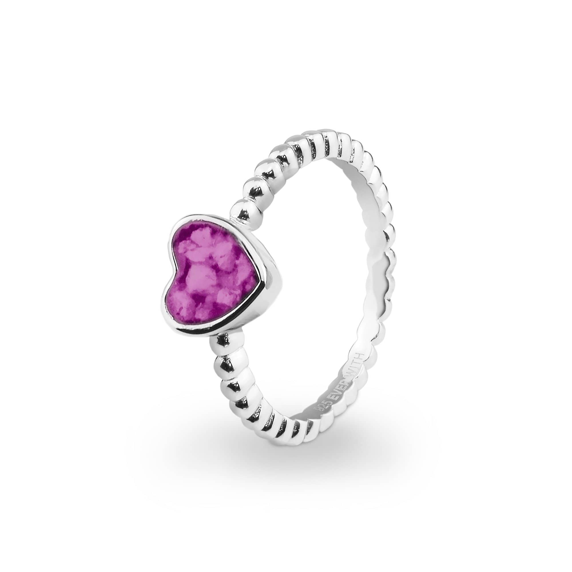EverWith Ladies Heart Bubble Band Memorial Ashes Ring - 9k White Gold - Pink