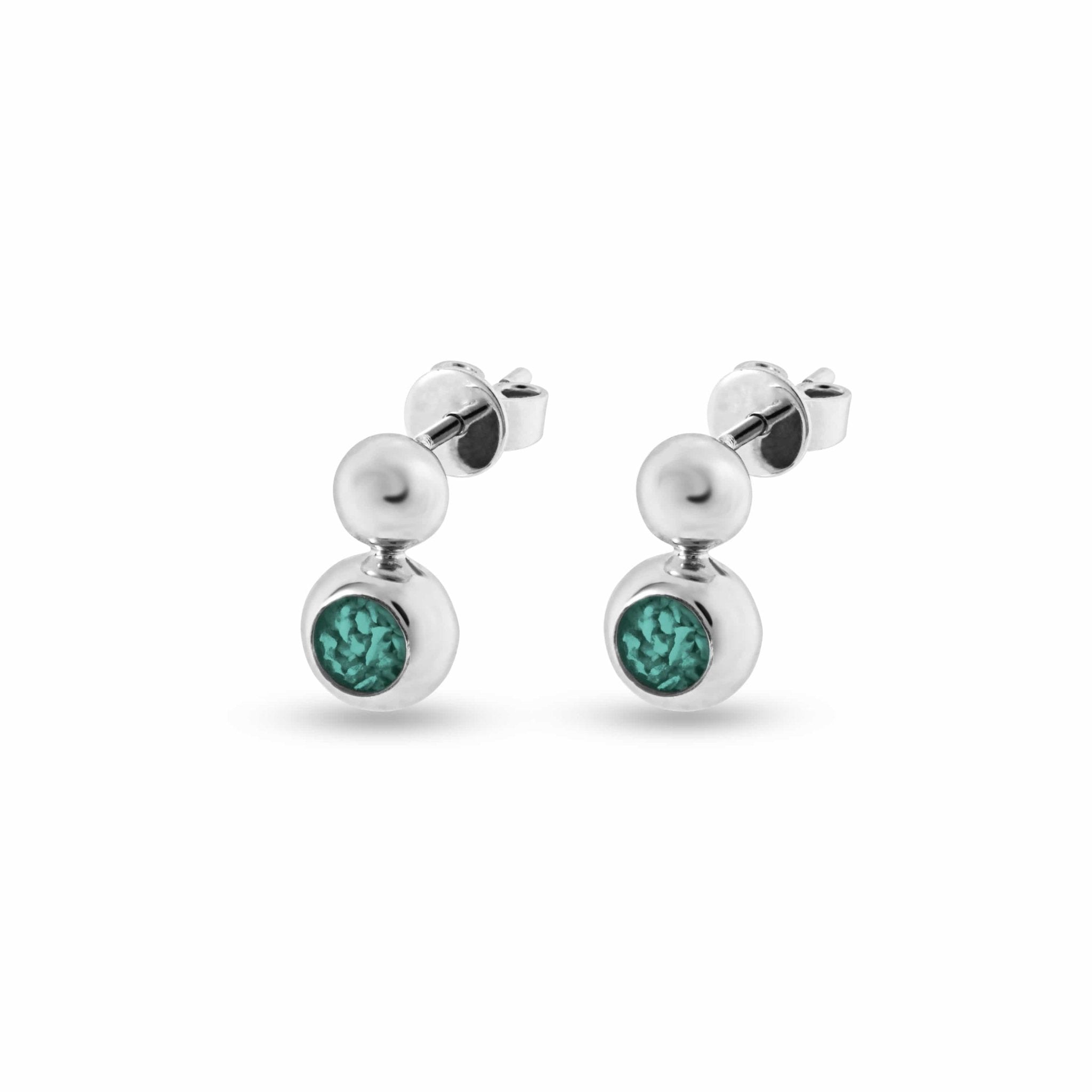 EverWith Ladies Rondure Drop Memorial Ashes Earrings - Sterling Silver - Aqua