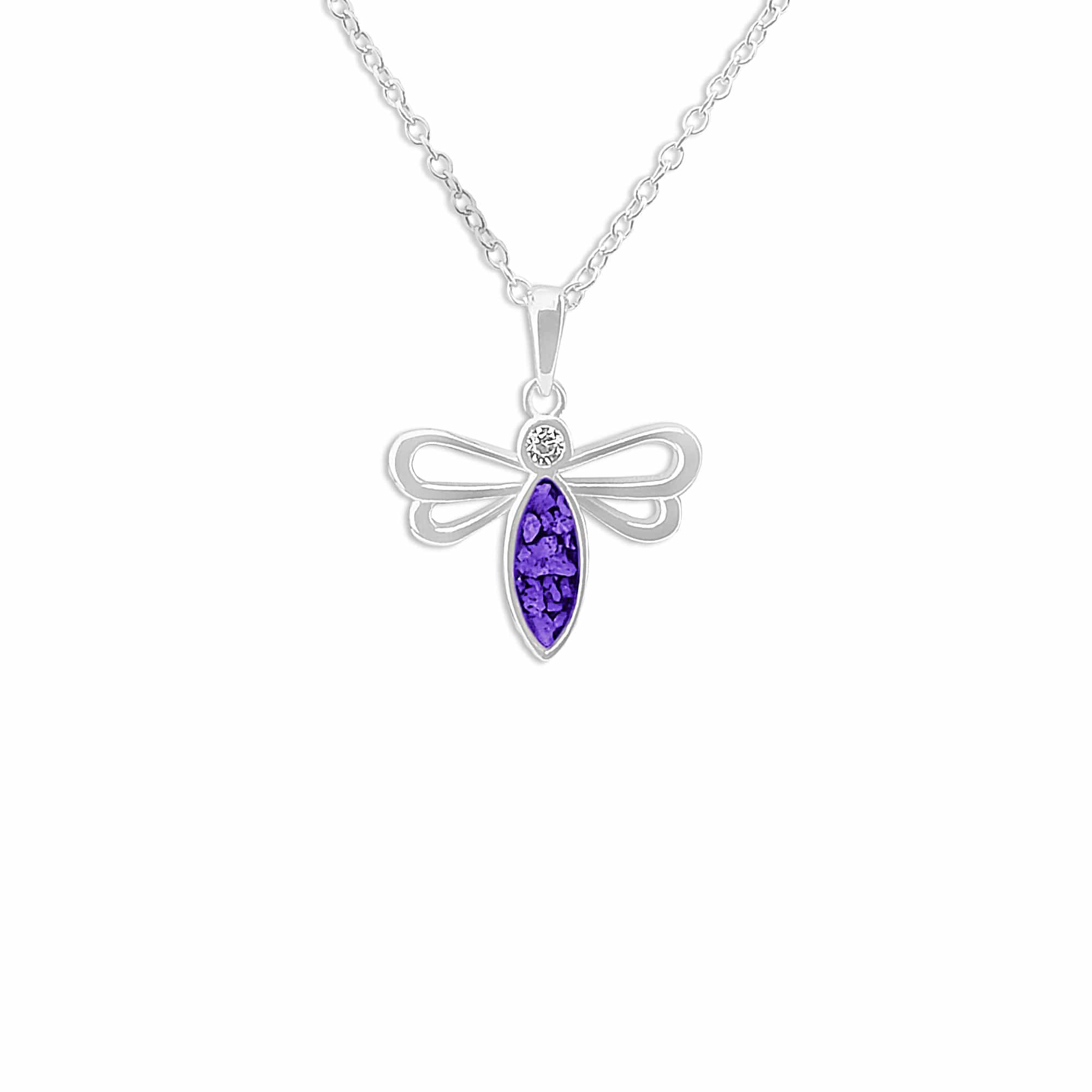 EverWith Ladies Bee Memorial Ashes Pendant with Fine Crystal - Sterling Silver - Purple