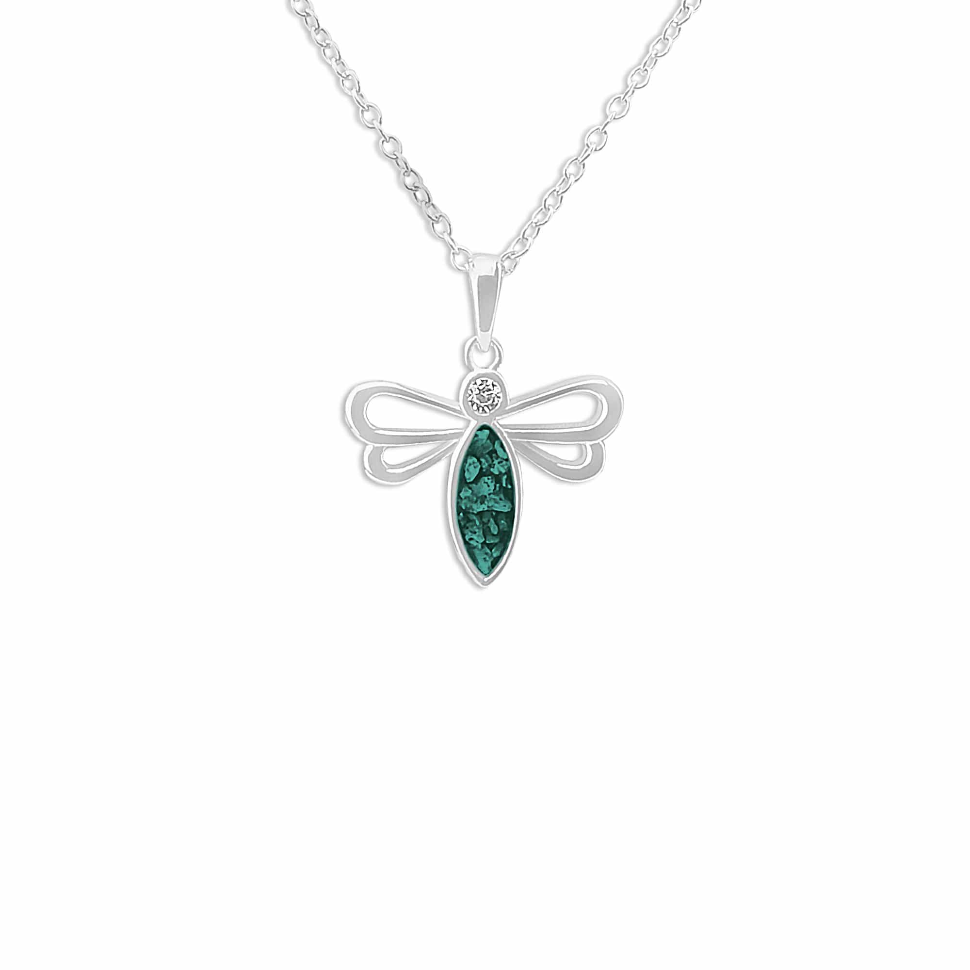 EverWith Ladies Bee Memorial Ashes Pendant with Fine Crystal - Sterling Silver - Aqua