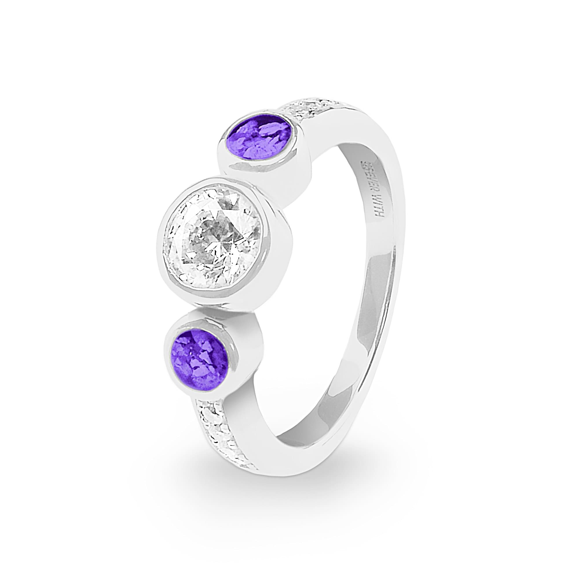 EverWith Ladies Jewel Memorial Ashes Ring with Fine Crystal - 9k White Gold - Purple