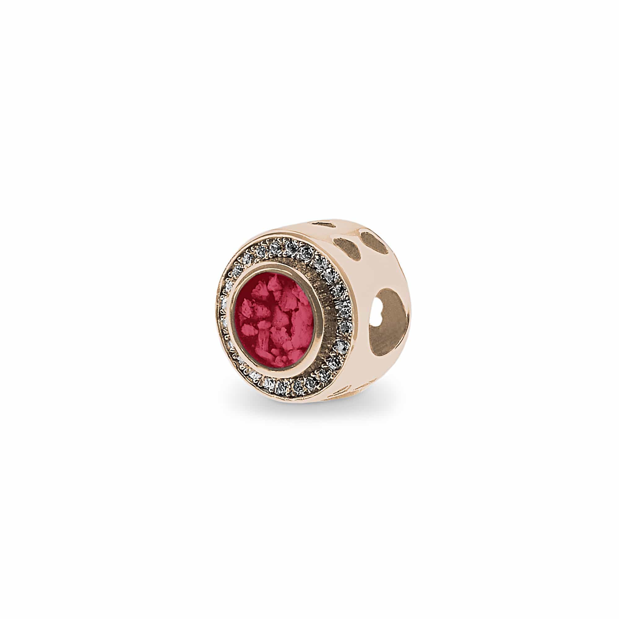 EverWith Admire Memorial Ashes Charm Bead with Fine Crystals - 9k Rose Gold - Red